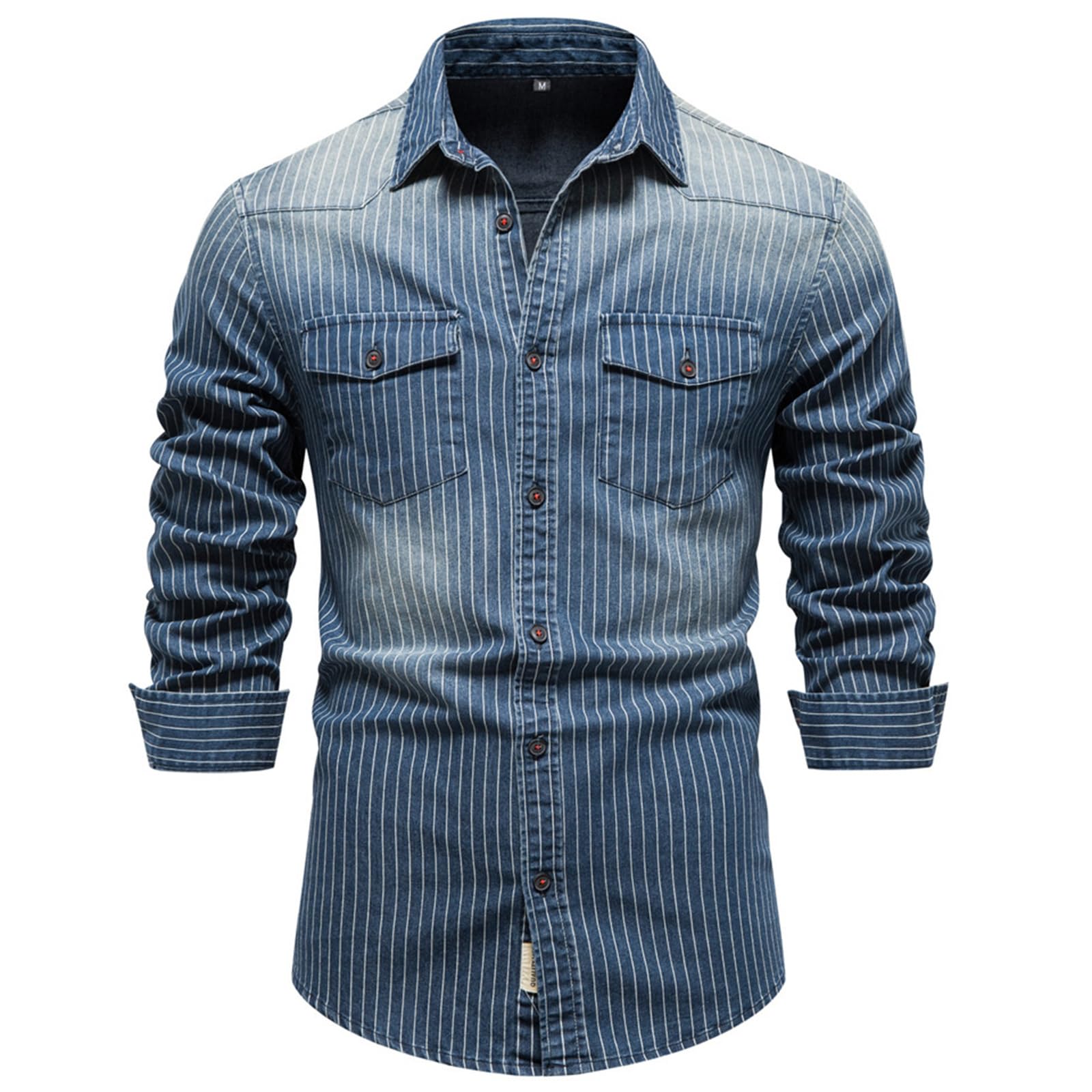 HOTIAN Chemise pour Homme, en Denim, à Manches Longues, pour Loisirs, Affaires, Coupe ajustée