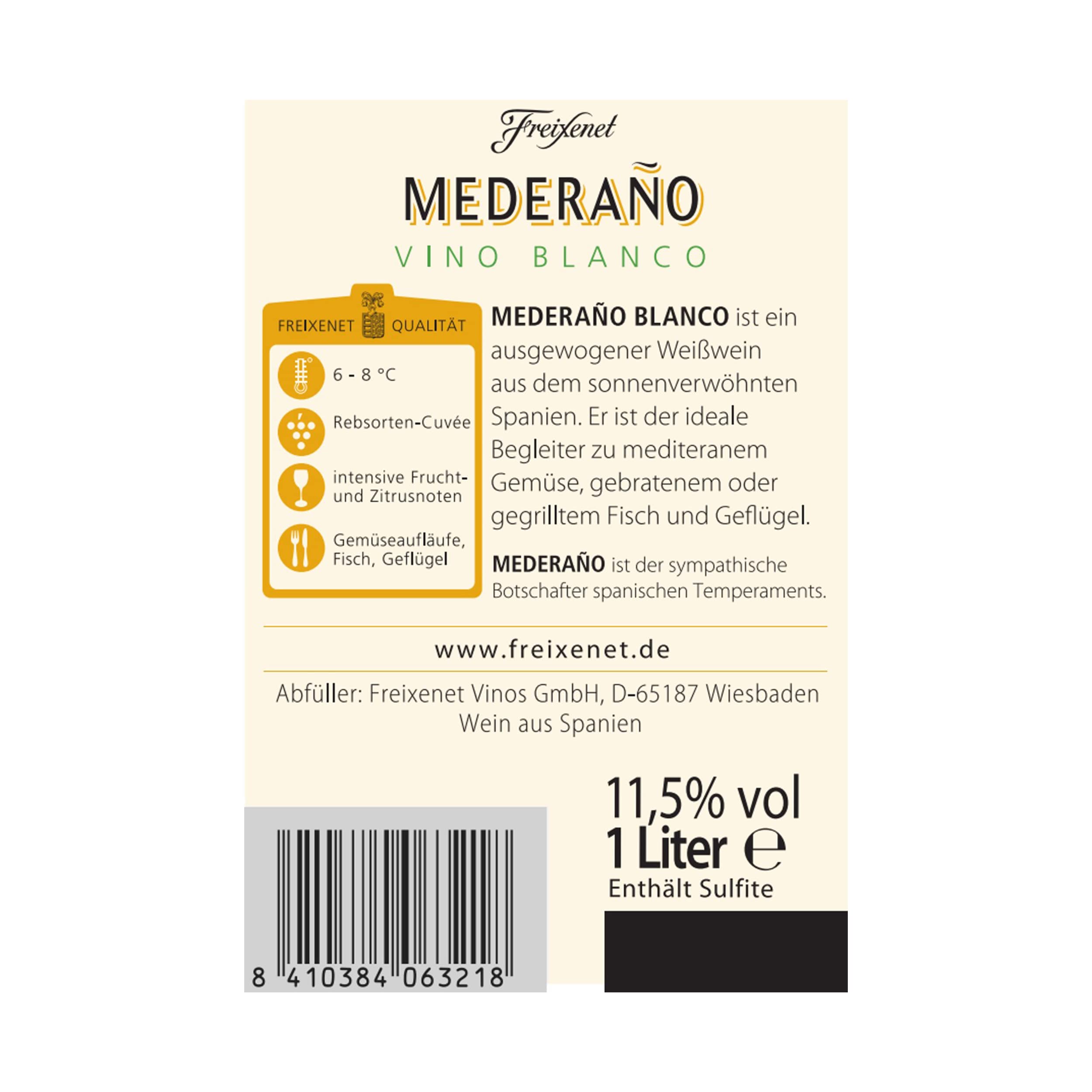 Freixenet Mederaño Blanco, Spanischer Weißwein (9x1,0l) Set - Sonder-Edition - Spanish White Wine, Wein, halbtrocken, ideal zu Sommersalaten und leichten Speisen