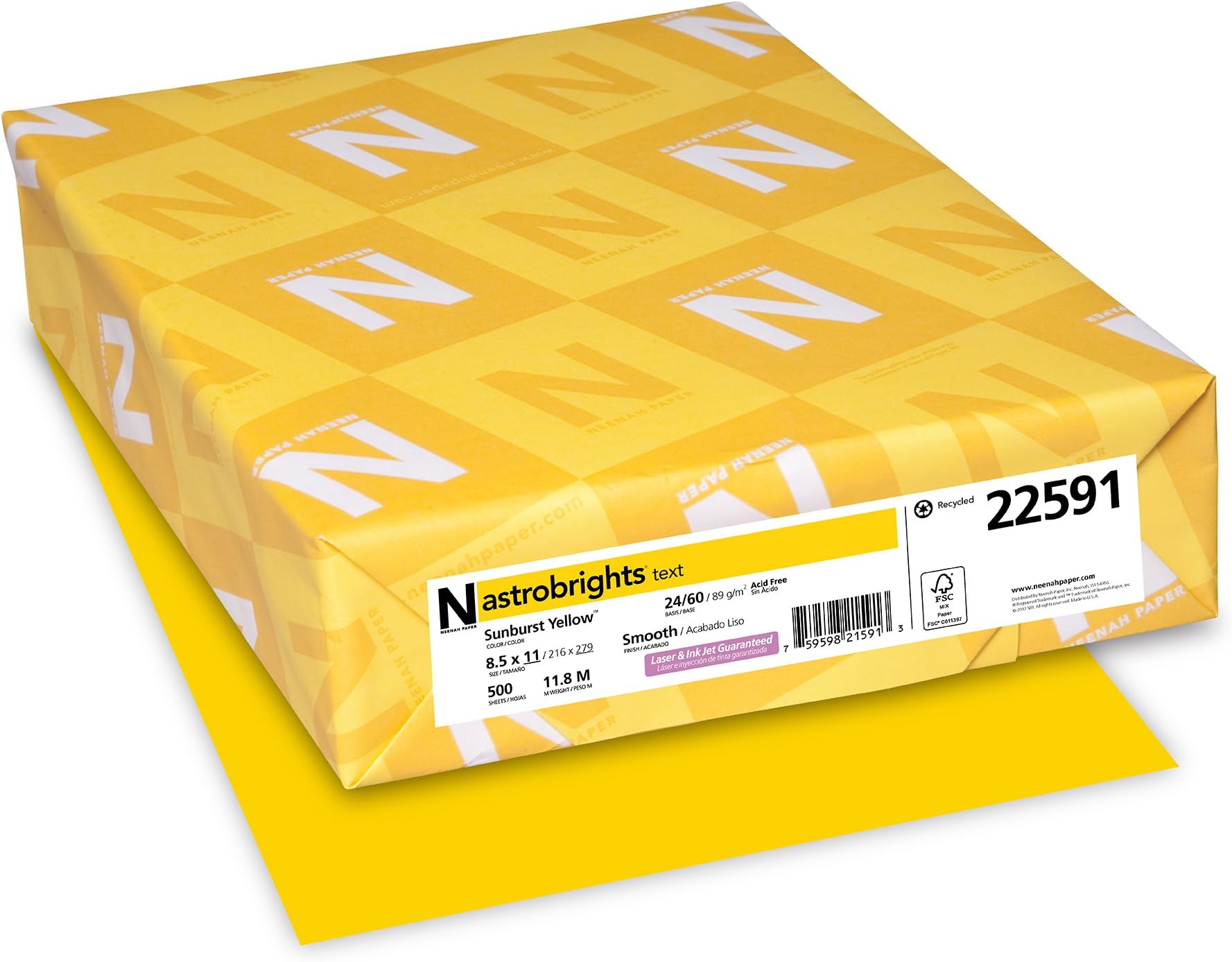 Astrobrights Color Paper, 8.5” x 11”, 24 lb/89 gsm, Sunburst Yellow, 500 Sheets (22591)
