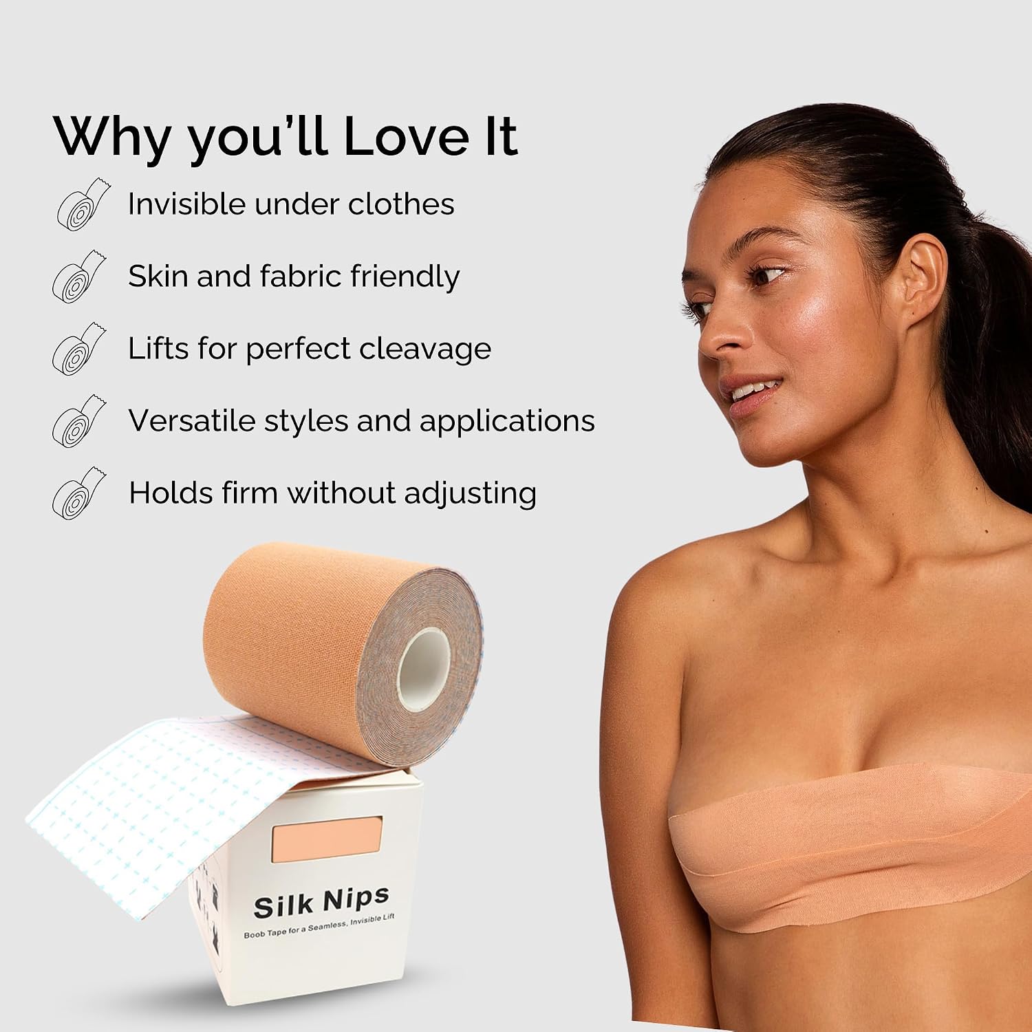 Boob Tape for Women | 3-Inch Wide Breast Lift Tape for A-G Cup Sizes, Strong Adhesive, Sweat-Proof Body Tape