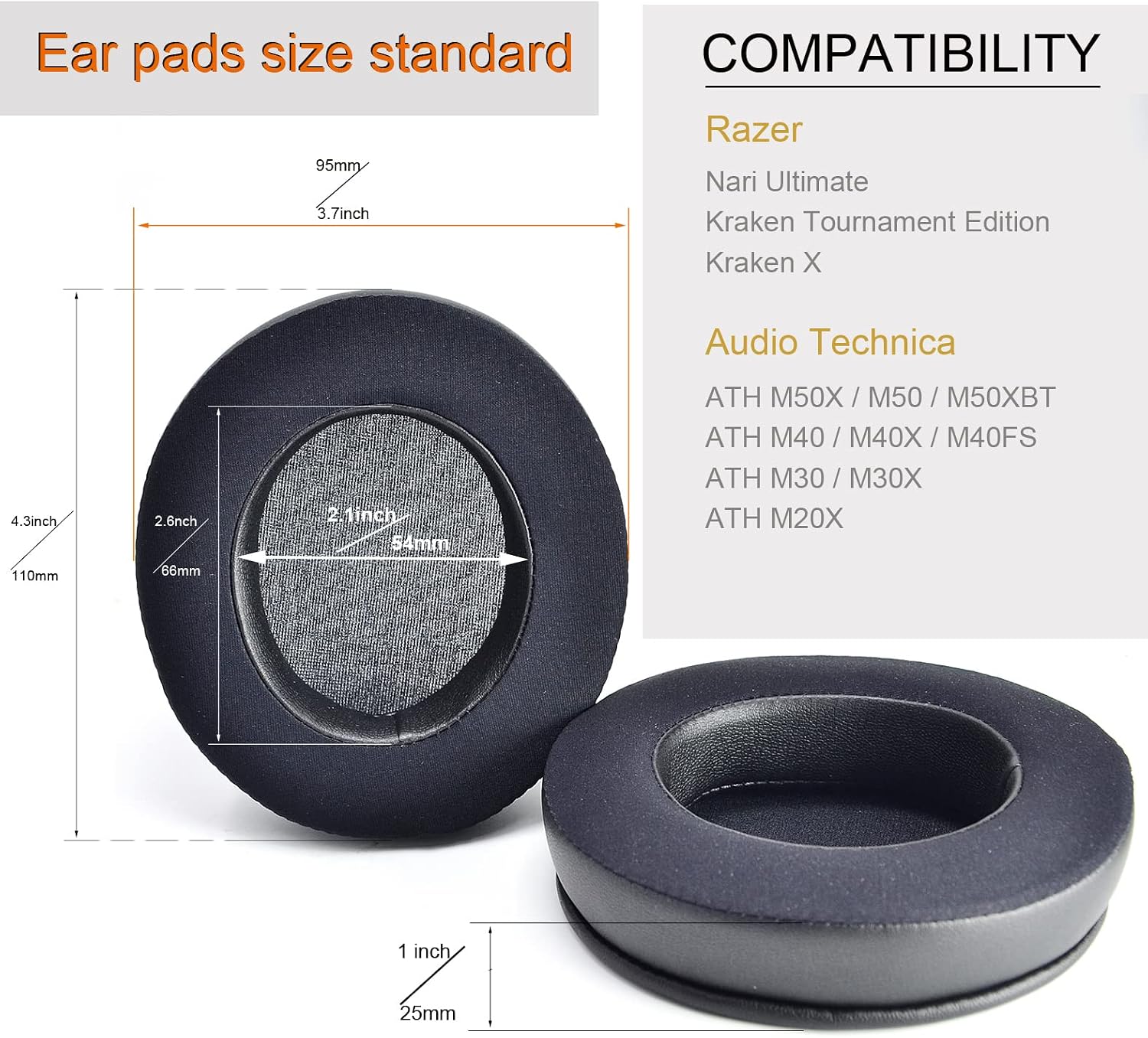 Nari Cooling-Gel Ear Pads defean Ear Cushion Foam Replacement Earpad Compatible with Razer Nari/Nari Ultimate/Nari Essential/Kraken Tournament Edition/Kraken Kitty/Kraken X ，ATH M50X / M40X