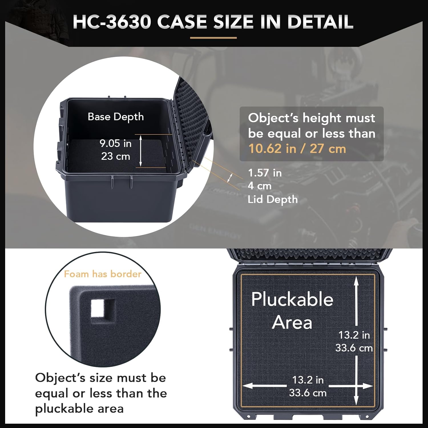 Lykus HC-3630 Waterproof Hard Case with Customizable Foam Insert, Interior Size 13.98x13.98x10.63 in, Suitable for camera, lens, drone, mic, flashlight, projector, electronics, tools, and more - Image 3