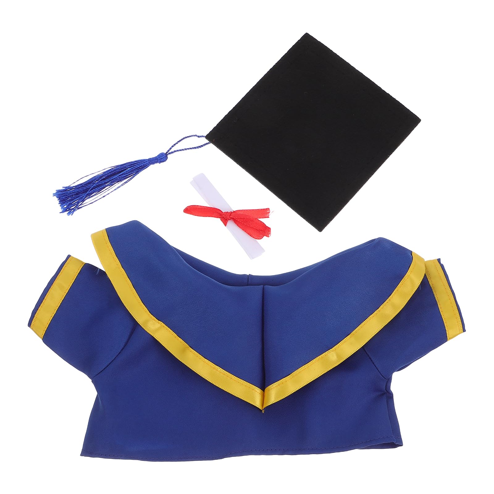 LOGOFUN Graduation Bear Outfit Plush Bear Clothes Kit Stuffed Doll Sash Tassel Gown Diploma for Celebratory Holiday Party Supply - Blue Yellow 30cm