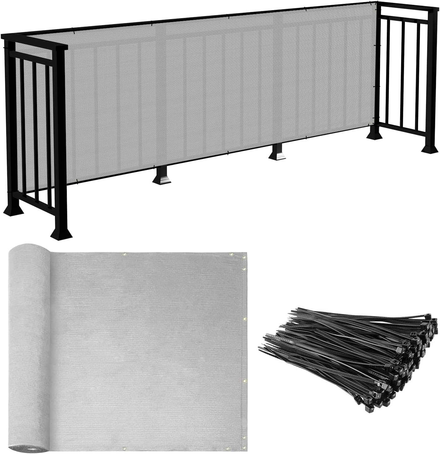 E&K Sunrise 3' x 203' Balcony Privacy Fence Screen Cover with Zip Ties Outdoor Screen Fence UV Protection for Deck Patio Backyard Apartment Pool Porch (Gray)