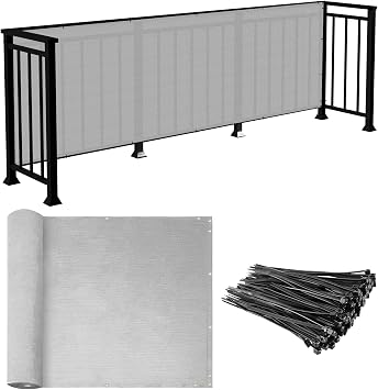 E&K Sunrise 3 x 11 Balcony Privacy Fence Screen Cover with Zip Ties Outdoor Screen Fence UV Protection for Deck Patio Backyard Apartment Pool Porch Gray