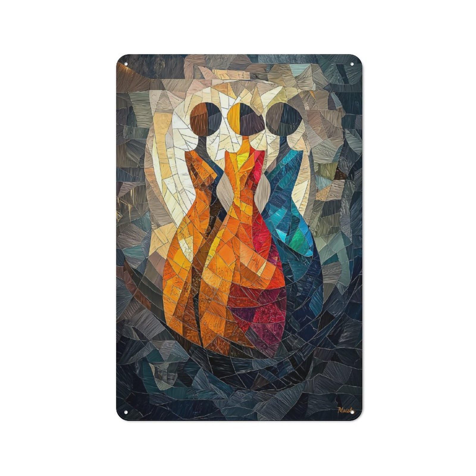 The Three Graces Stained Glass Mosaic Artwork Retro Metal Sign 30x20cm for Garden Room Or Summerhouse, A Decorative Metal Sign for Garden Rooms And Summerhouses