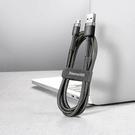 Baseus Cafule Serisi, Şarj & Data Aktarım Kablosu, Gri - Siyah, 1 m, 2.4 A, USB Type A & Micro USB
