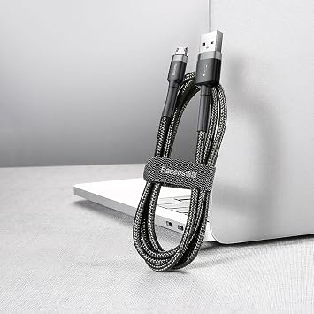 Baseus Cafule Serisi, Şarj & Data Aktarım Kablosu, Gri - Siyah, 1 m, 2.4 A, USB Type A & Micro USB