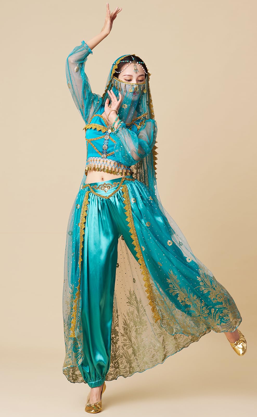 Costume da principessa Aladdin Jasmine per feste di danza del ventre, Halloween, cosplay, travestimenti