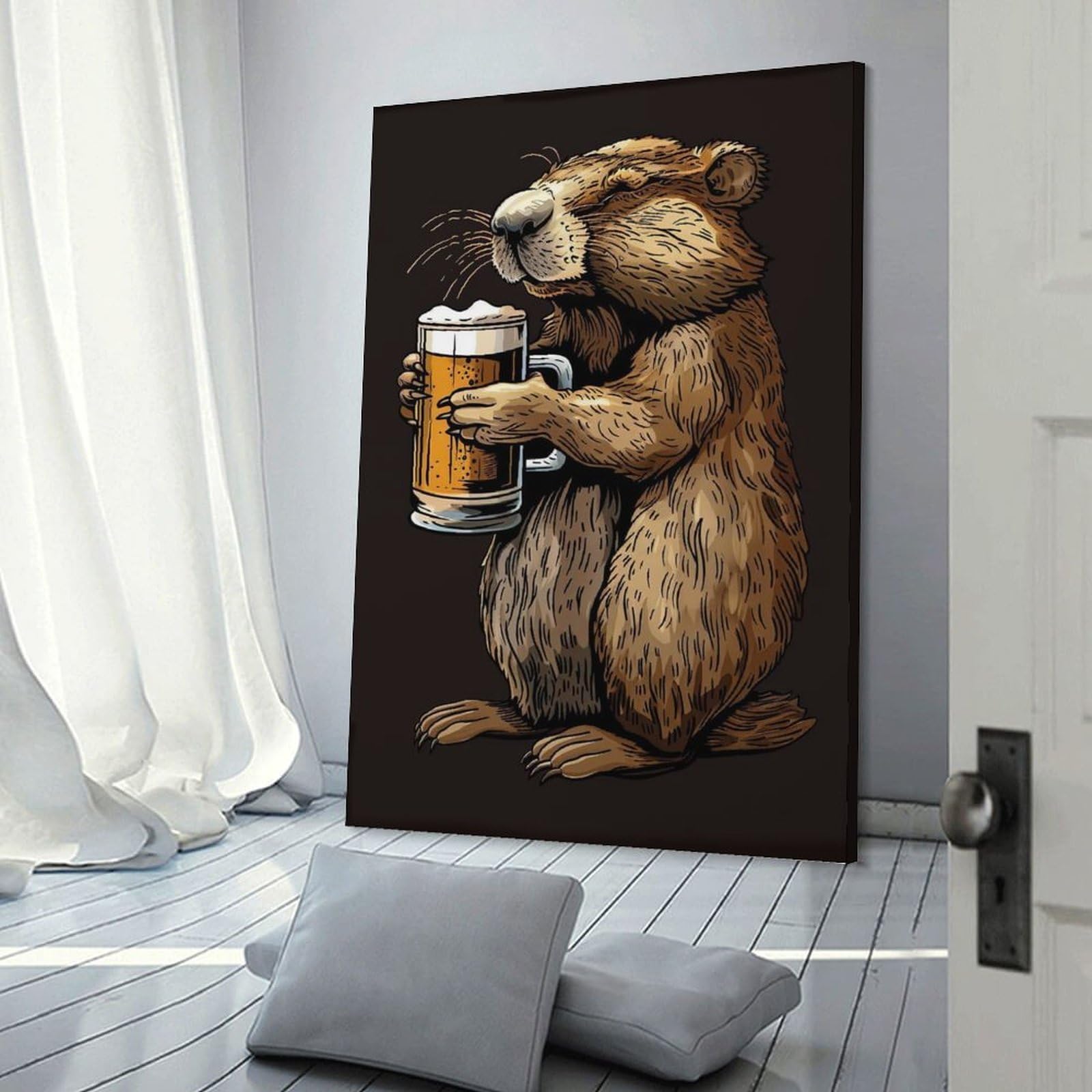 Junmoney Groundhog Beer Decorative Canvas Print, 12x18inch(30x45cm), for Gallery Wall Decor And Room Displays, Wall Decor Suited to Curated Displays
