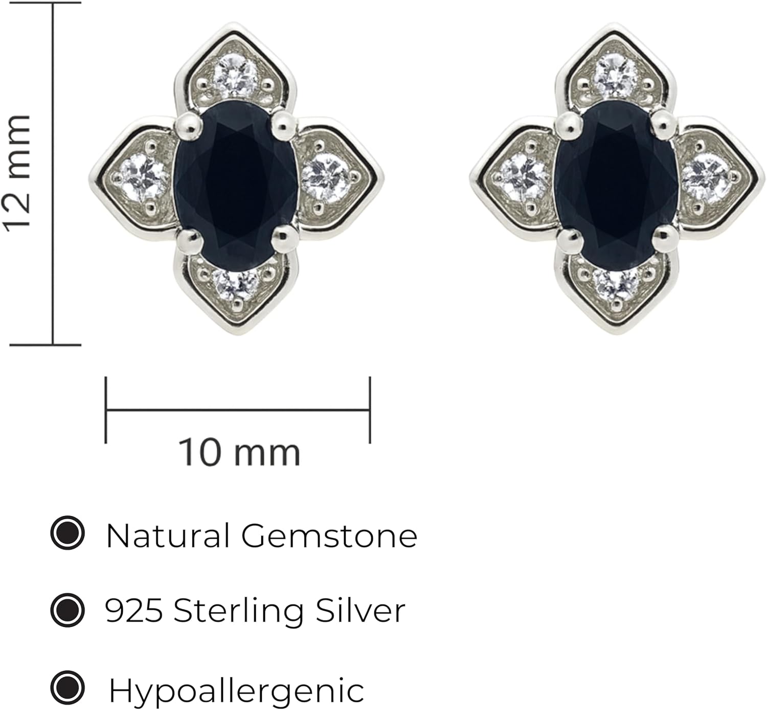 Natural Gemstone Birthstone 925 Sterling Silver Stud Earrings - Amethyst, Citrine, Garnet, Peridot, or Blue Topaz in Oval, Heart, or Round Shape - Gift for Women (Blue Sapphire-Oval 4x6mm) - Image 2