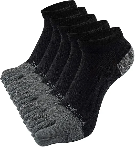 ZAKASA Toe Socks for Men Ankle: No Show Low Cut Toe Socks Individual Five Finger Cotton for Athletic Running 5 Pairs