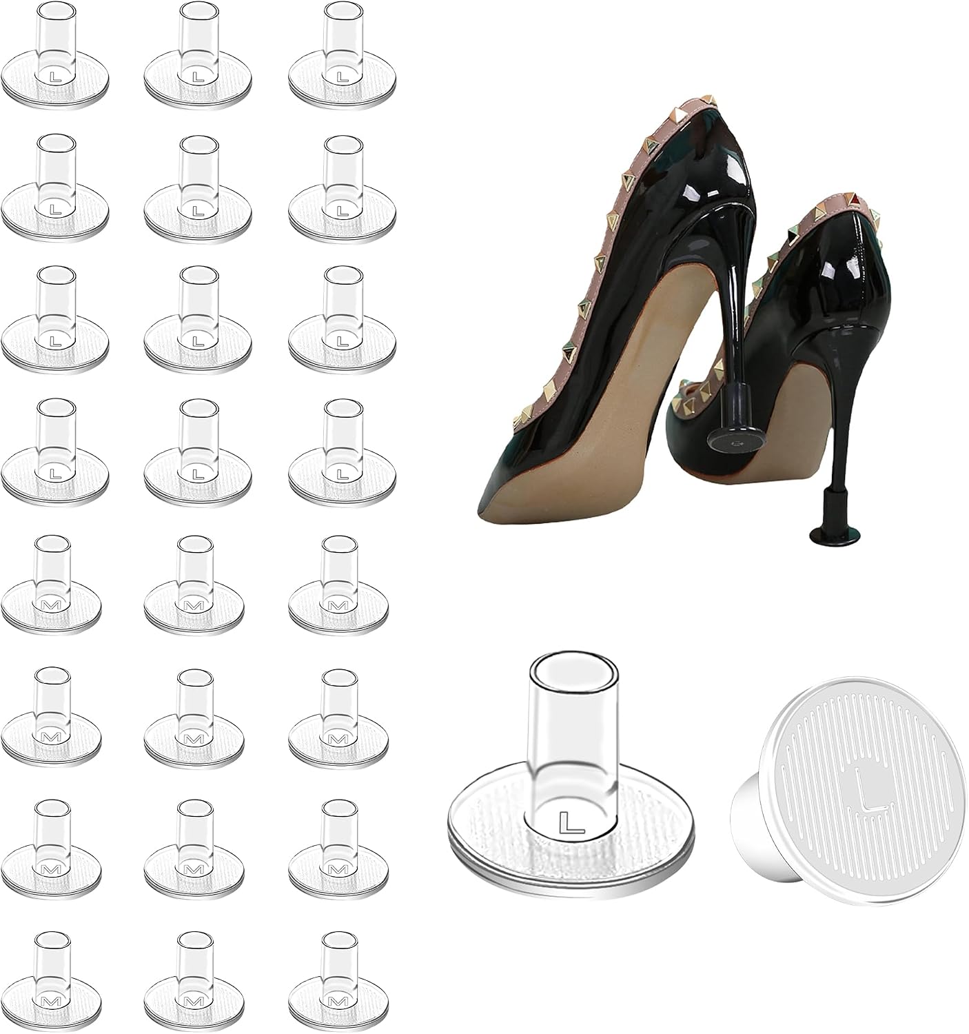 High Heel Grass Protectors-12 Pairs 2 Sizes Sink Stoppers & Repair Caps Non-Slip Cover Protectors for Walking on Grass, Gravel, Wetlands (XSS-Clear)