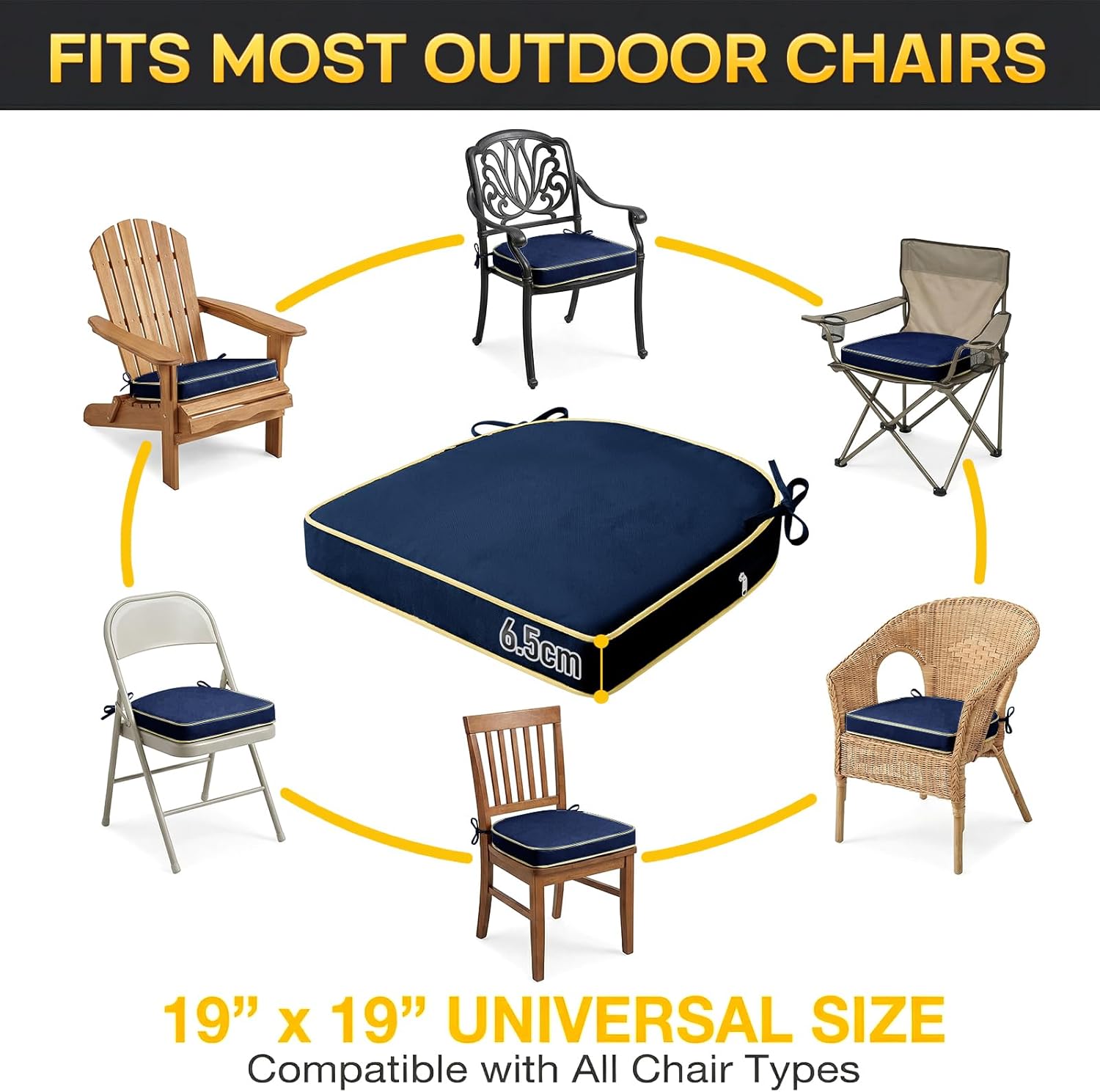 4 Pack 17×16 INCH D-Shaped Outdoor Seat Cushions - Heavy Duty Foam Patio Chair Pads for Lawn, Garden, Camping - All Weather Furniture Covers (Blue, 17 INCH × 16 INCH)
