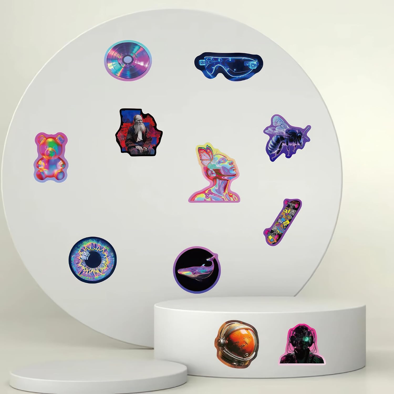 Holographic Stickers Aesthetic 56 Pcs Neon Stickers Cool Stickers for Adults Teens Graffiti Stickers for Laptop Skateboard Luggage Art Stickers Waterproof image 4