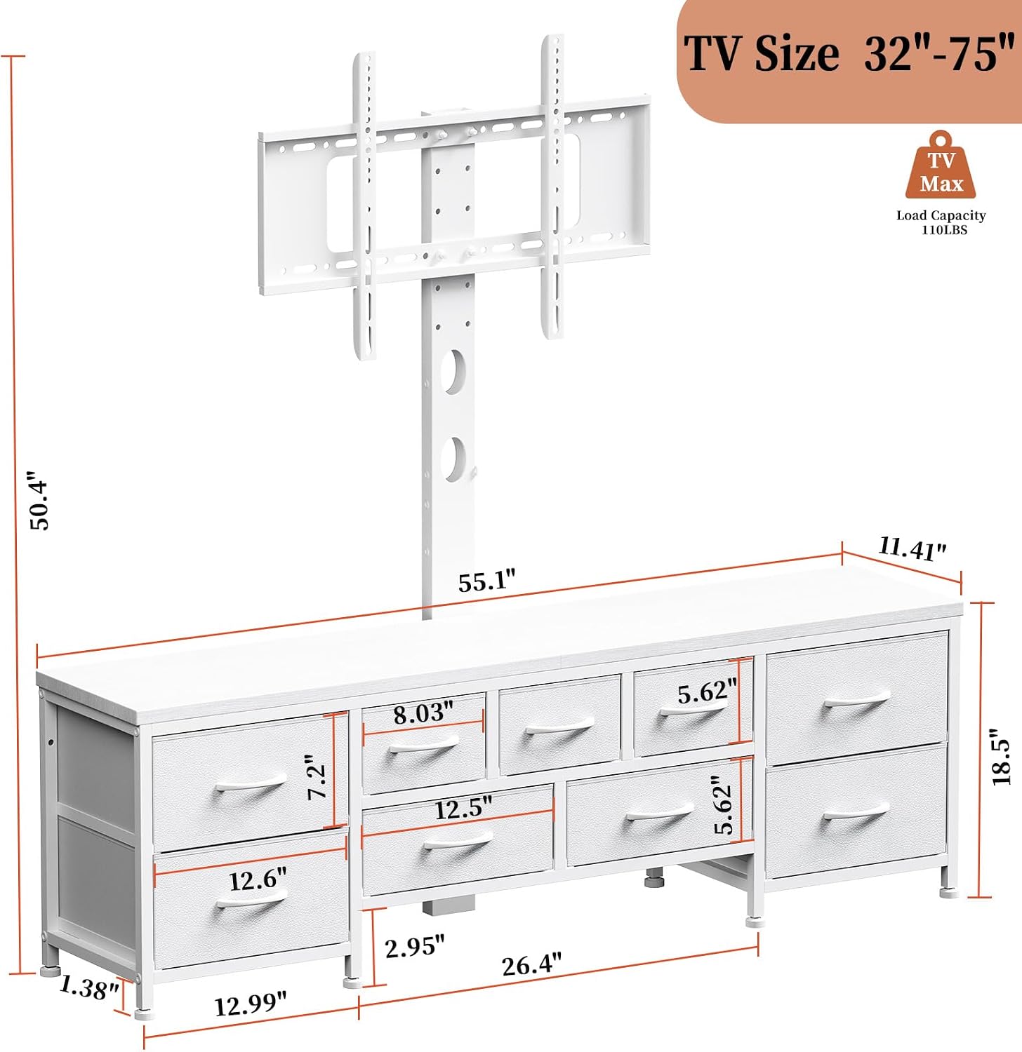 TV Stand with Mount & 9 Fabric Drawers, Universal TV Mount Stand for 32-75" TV, Modern Entertainment Center TV Media Console for Living Room, Bedroom