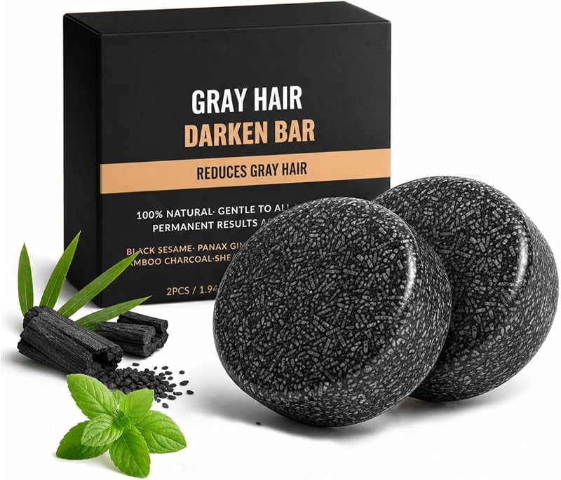 Callmynm Gray Hair Reverse Bar, 2 PCS Black Soap for Hair & Beard Darkening | Scalp Cleansing & Moisturizing Shampoo Bar for Natural-Looking Darker Hair, Dye-Free Plant-Based Formula for All Hair Types