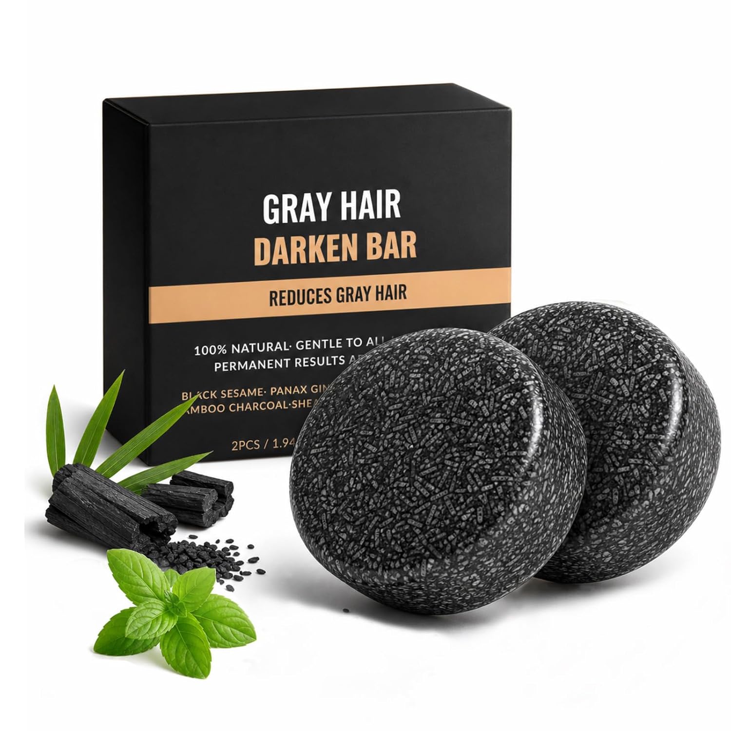 Callmynm Gray Hair Reverse Bar, 2 PCS Black Soap for Hair & Beard Darkening