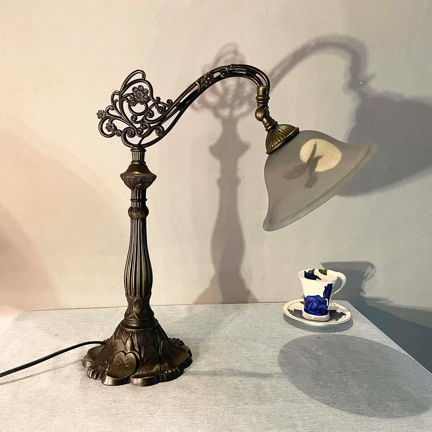 Bieye L13006 Hand-Painted Raven Table Lamp, Bridge Arm Desk Lamp with Adjustable Shade for Halloween Home Decor (Dark Blue, 21.7" H Bridge Arm)