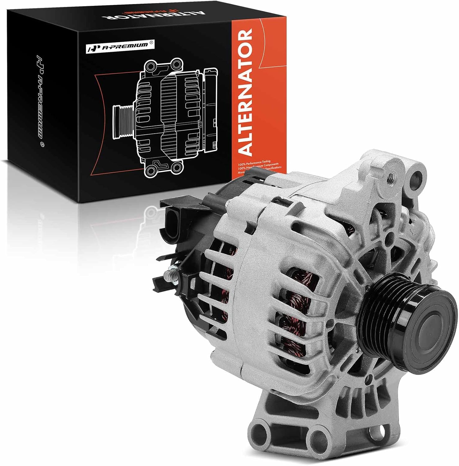 A-Premium Alternator Compatible with Ford Fiesta 2014-2018 1.6L, 12V 120A 6-Groove Clutch Pulley Clockwise