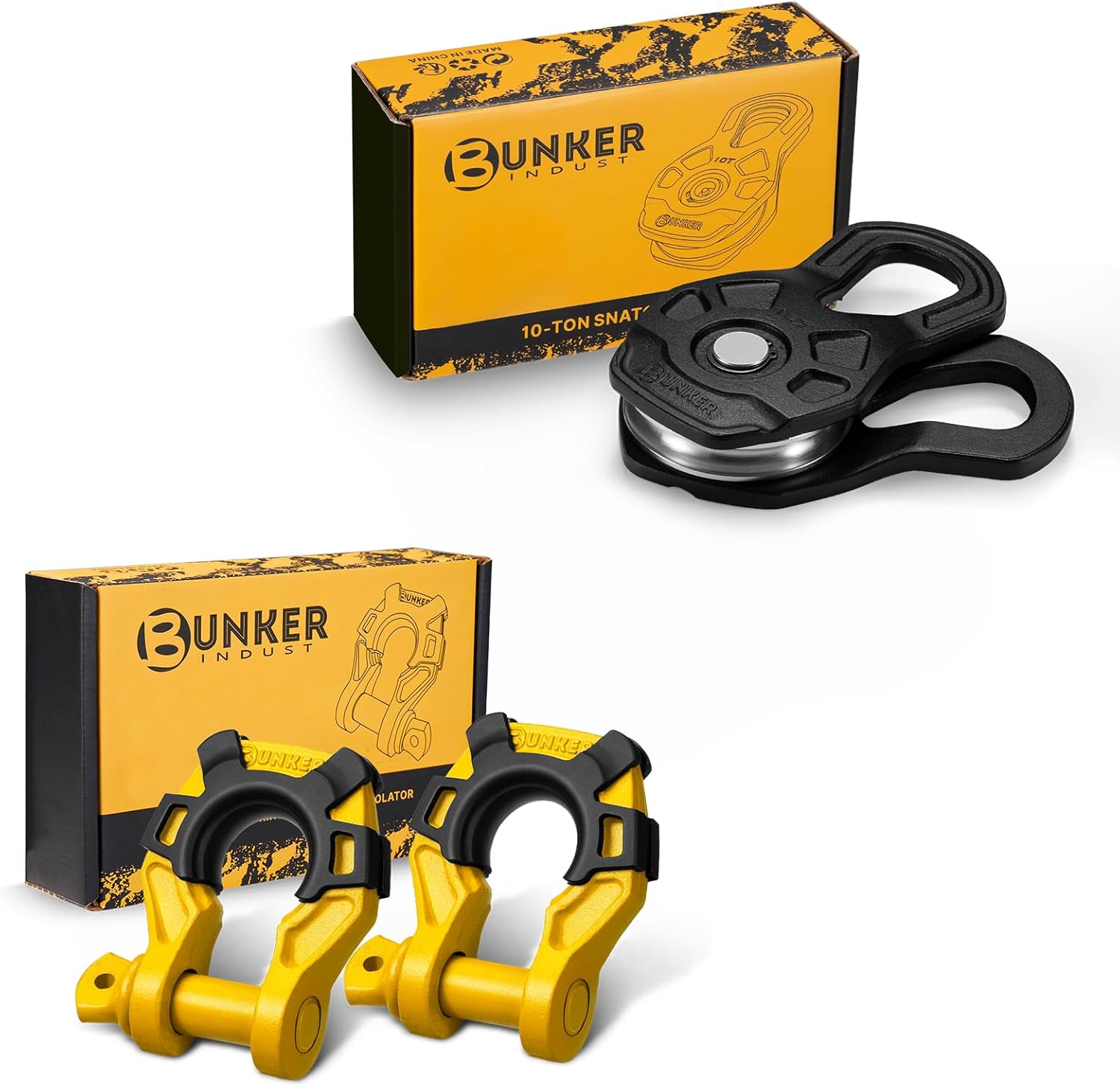 BUNKER INDUST 3/4" D Ring Shackle with 7/8" Pin Yellow + 10 Ton Snatch Block