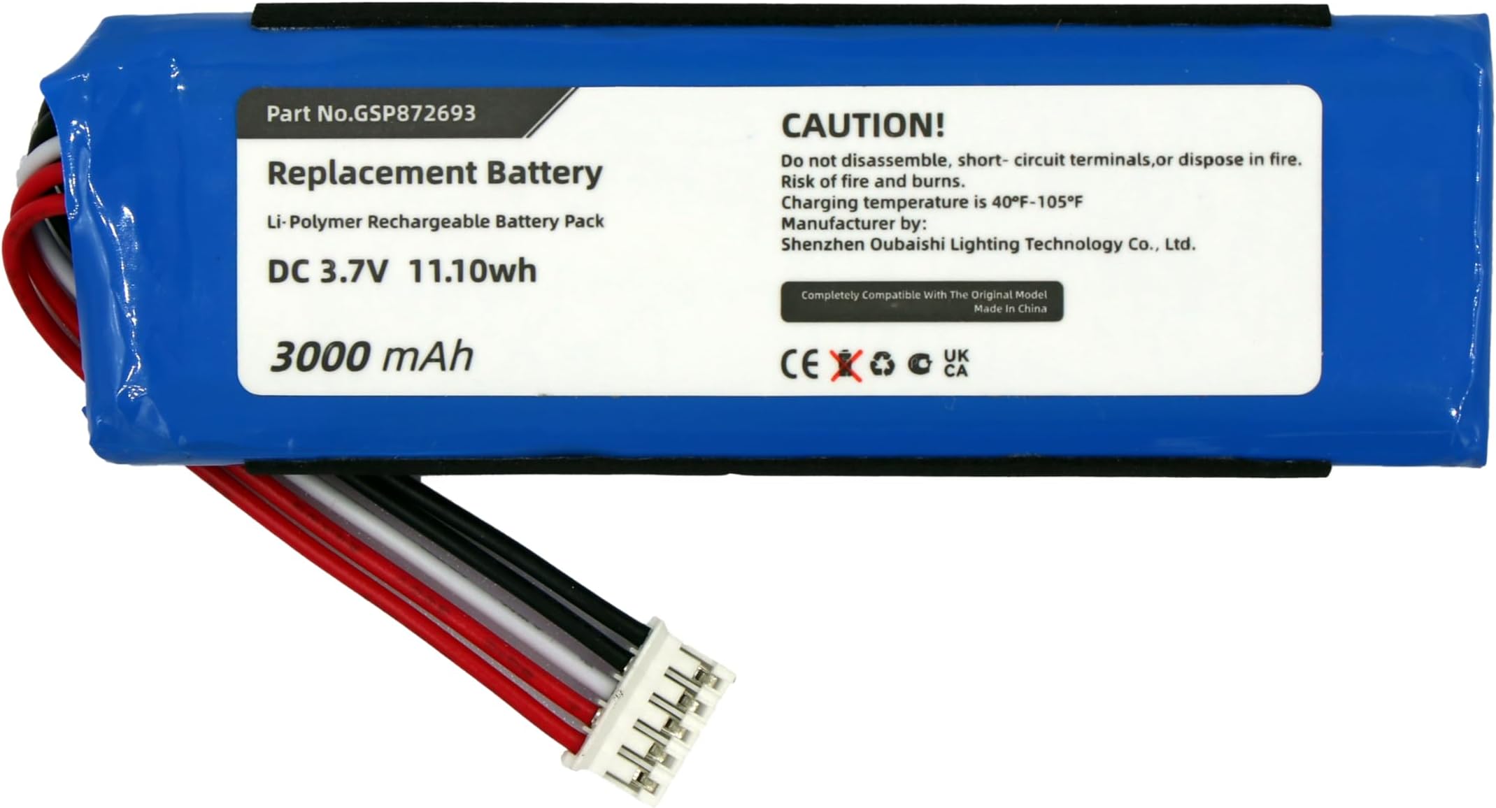 Replacement Battery for JBL Flip 3, Compatible with JBL FLIP3 Gray, fits Part No JBL P763098 03, GSP872693, 3.7V Li-Polymer 3000mAh/11.10Wh Speaker Battery