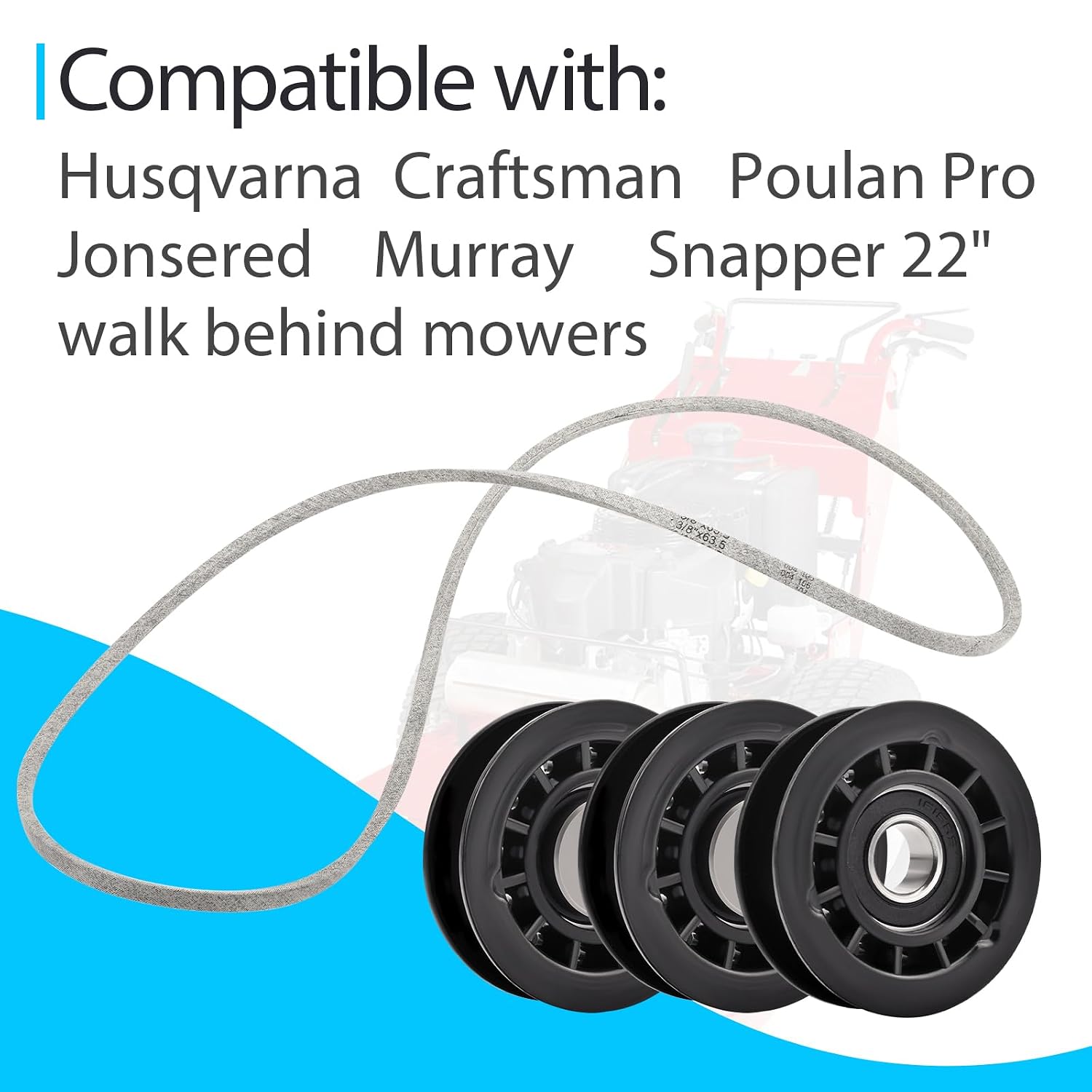 587973001 587969201 Idler Pulleys and 580364609 Aramid Belt Kit Compatible with Husqvarna/Craftsman/Poulan Pro/Jonsered/Murray/Snapper 22" Walk Behind Lawn Mowers