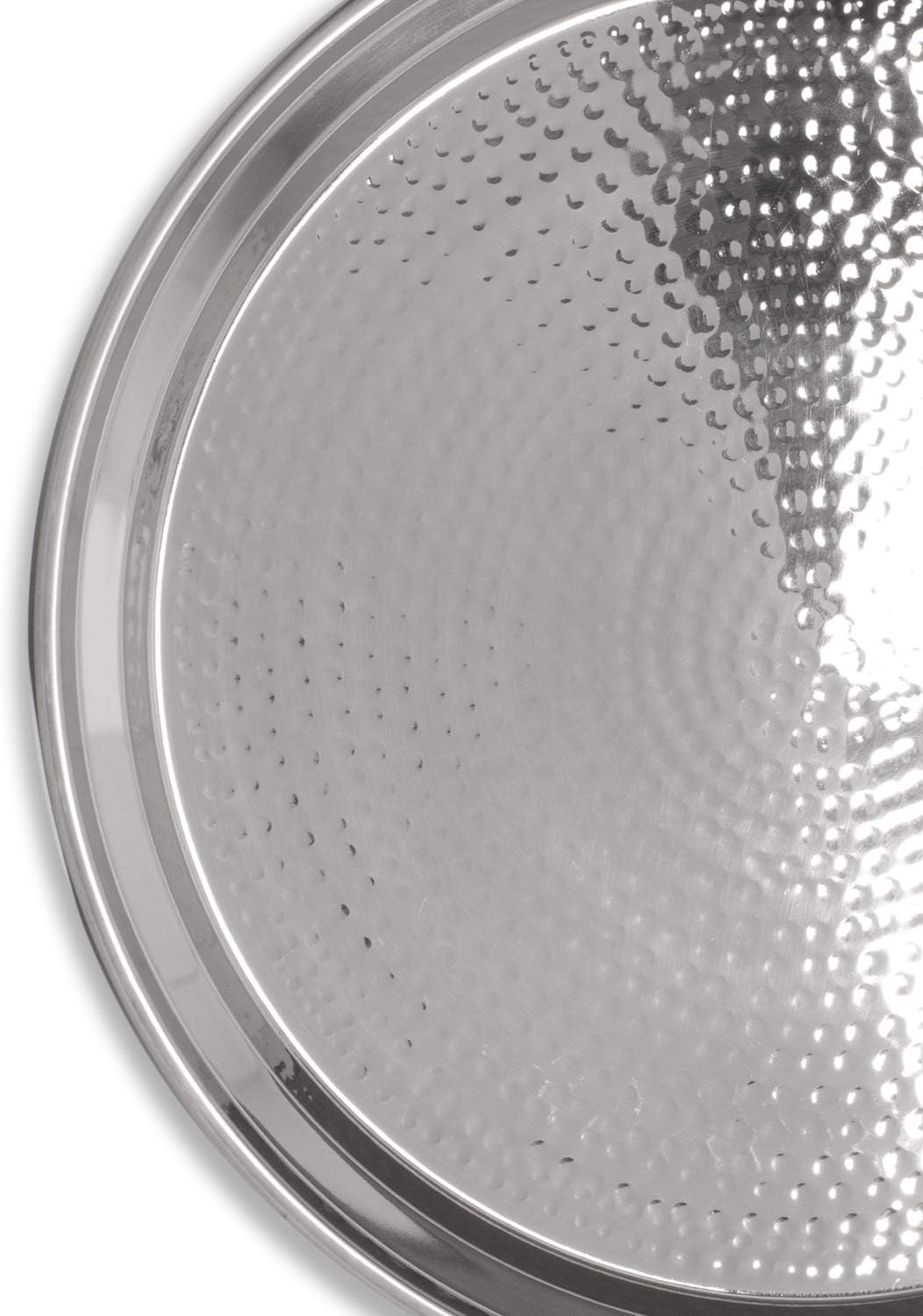 Hammered Stainless Steel Trays – Round Silver Serving Trays - Metal Serving Tray - 2 Pc - Large Tray 15” Medium Tray 13” - Decorative Platters – by Colleta Home - Image 3