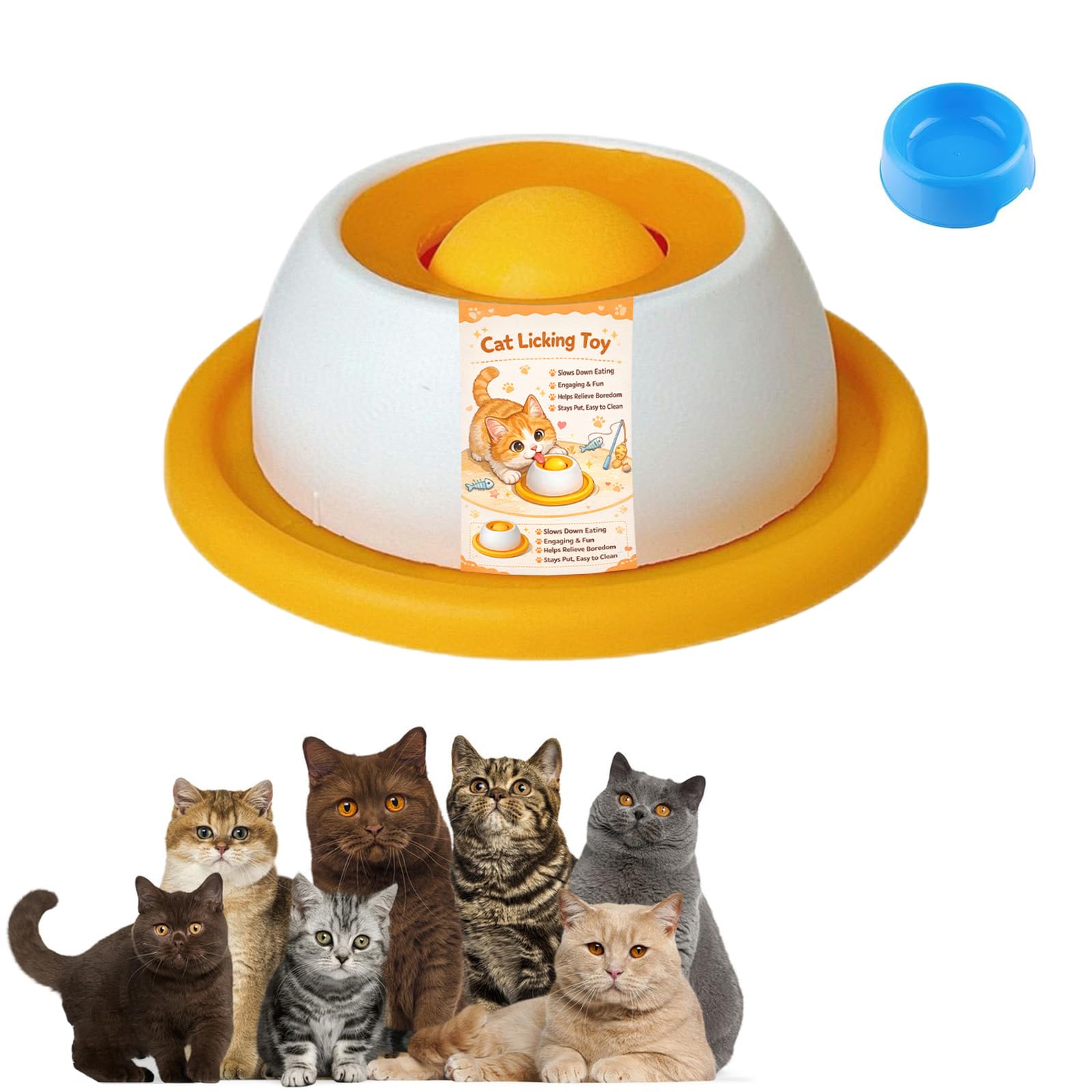 Dog Licker Ball In a Bowl, Snack Spin Dog, Pet Lick Bowl for Dogs, Non-Slip Slow Feeder Sphere for Wet Food & Liquid Treats, Interactive Enrichment Toy for Calming Feeding And Stress Relief (Yellow)