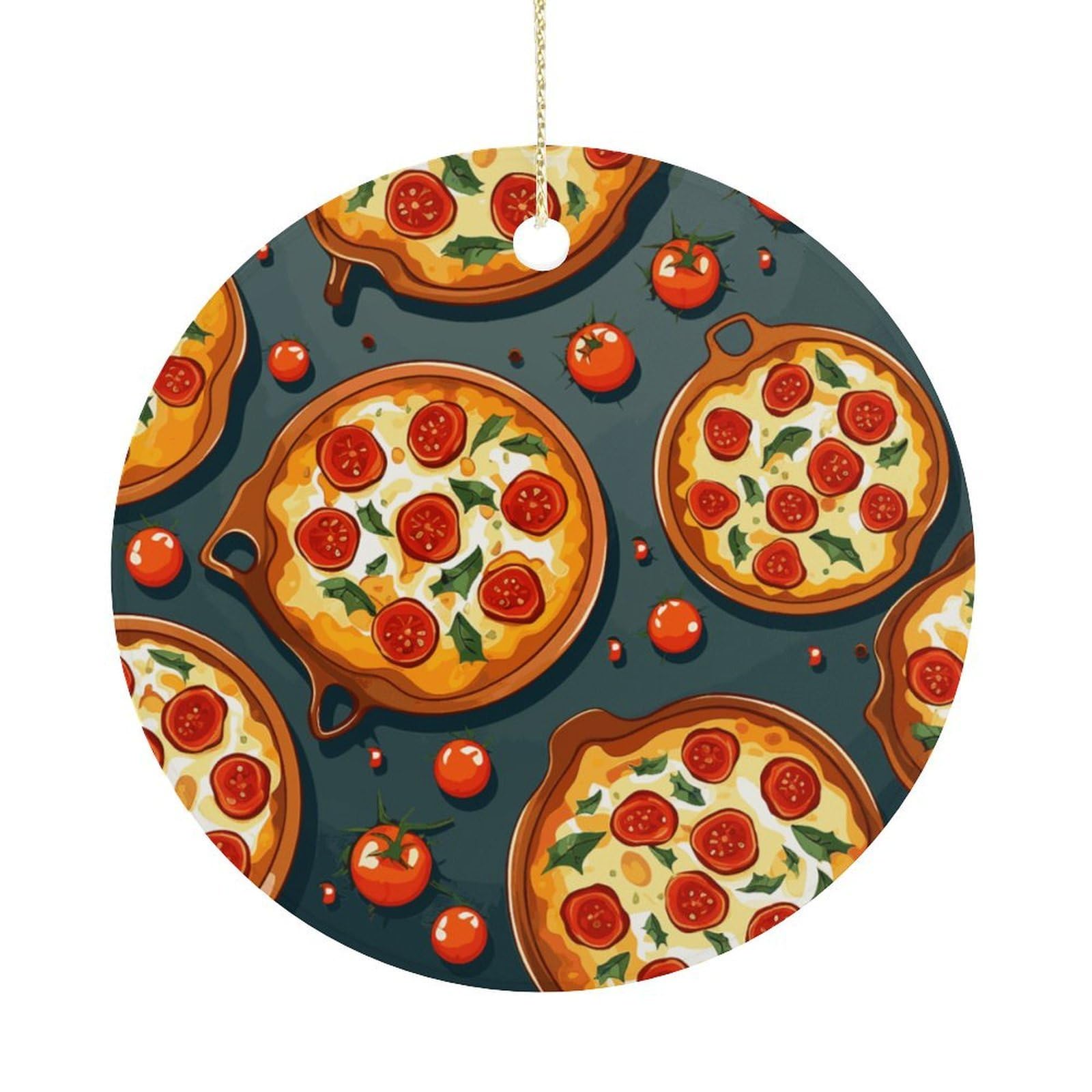 Pizza Food Christmas Ornament,Round Ceramic Ornaments Personalized Christmas Tree Ornament for Holiday Porcelain Keepsake Gifts Ideas Home Decor