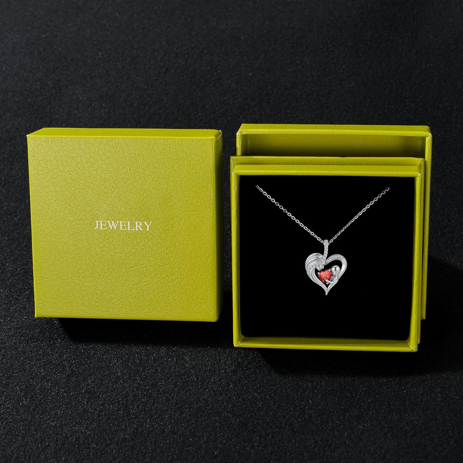 REDSUN Heart Birthstone Necklace Mother and Daughter/Son Pendant Necklace Heart I Love You Mom Jewelry Mothers Day Gifts for Mother Grandma Women Wife