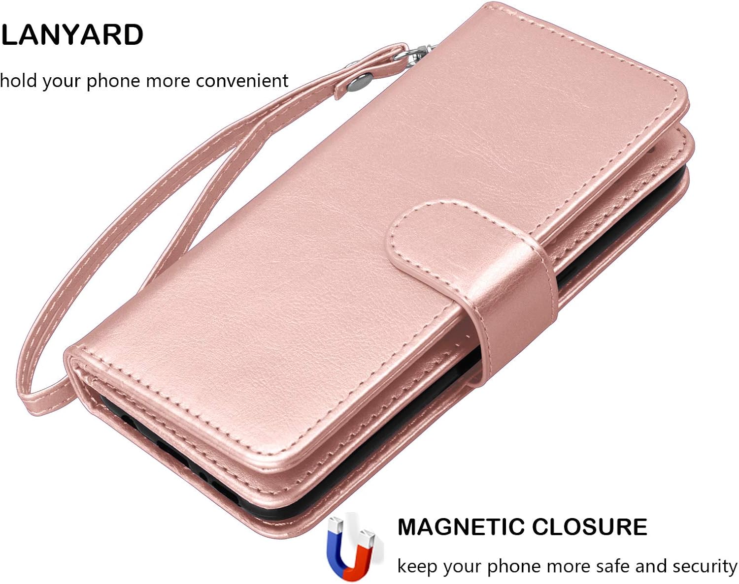 Njjex Wallet Case For iPhone 11 XI, For iPhone 11 Case (6.1"), [9 Card Slots] PU Leather ID Credit Holder Folio Flip [Detachable] Kickstand Magnetic Phone Cover & Lanyard For iPhone 11 2019 -Rose Gold - Image 6