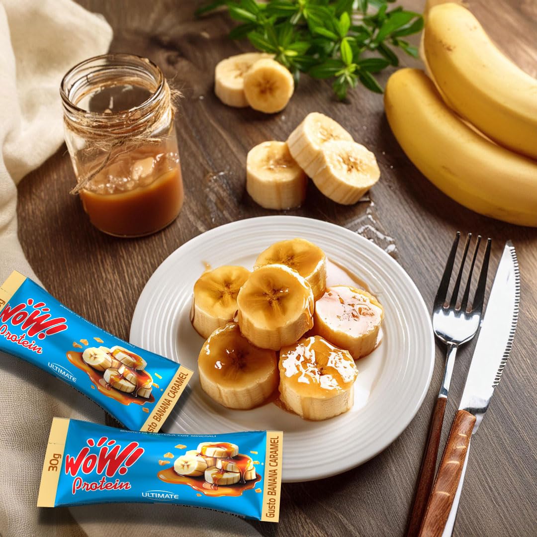 Ultimate Italia - Wow protein - barretta con il 26% di proteine - gusto Banana Caramel - 24 pz da 30g