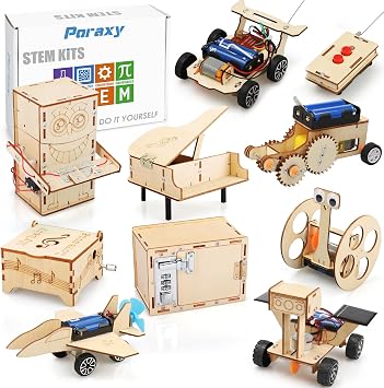 Poraxy 10 in 1 STEM Kits for Kids Ages 8-12 5-7, STEM Engineering Toys, Electronic Science Kits for Kids 3D Puzzle Projects Wood Crafts Birthday Gifts for Boys Girls 7 8 9 10 11 12 13 Year Old