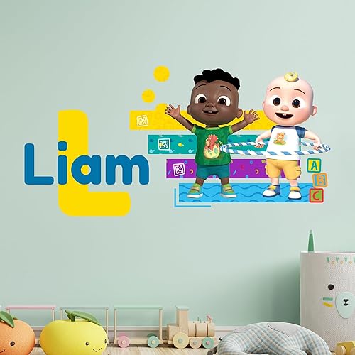 Calcomanía de pared para niños con nombre personalizado y inicial JJ y Cody CoComelon para niños, serie EGD X CoComelon, colección Prime, calcomanía