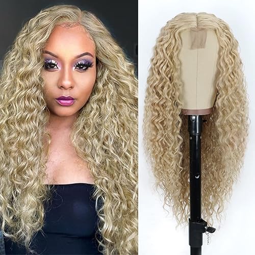 Halcyon Peluca larga y rizada para mujeres negras, peluca sintética rizada de 26 pulgadas, pelucas de repuesto de cabello (26 pulgadas, rubio)