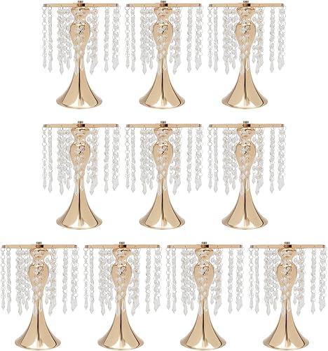 Miniatura 4 de Juego de 10 portavelas de metal dorado de 19.5 pulgadas de alto, florero, arreglo floral, candelabro, candelabro, portavelas para bodas, fiestas,