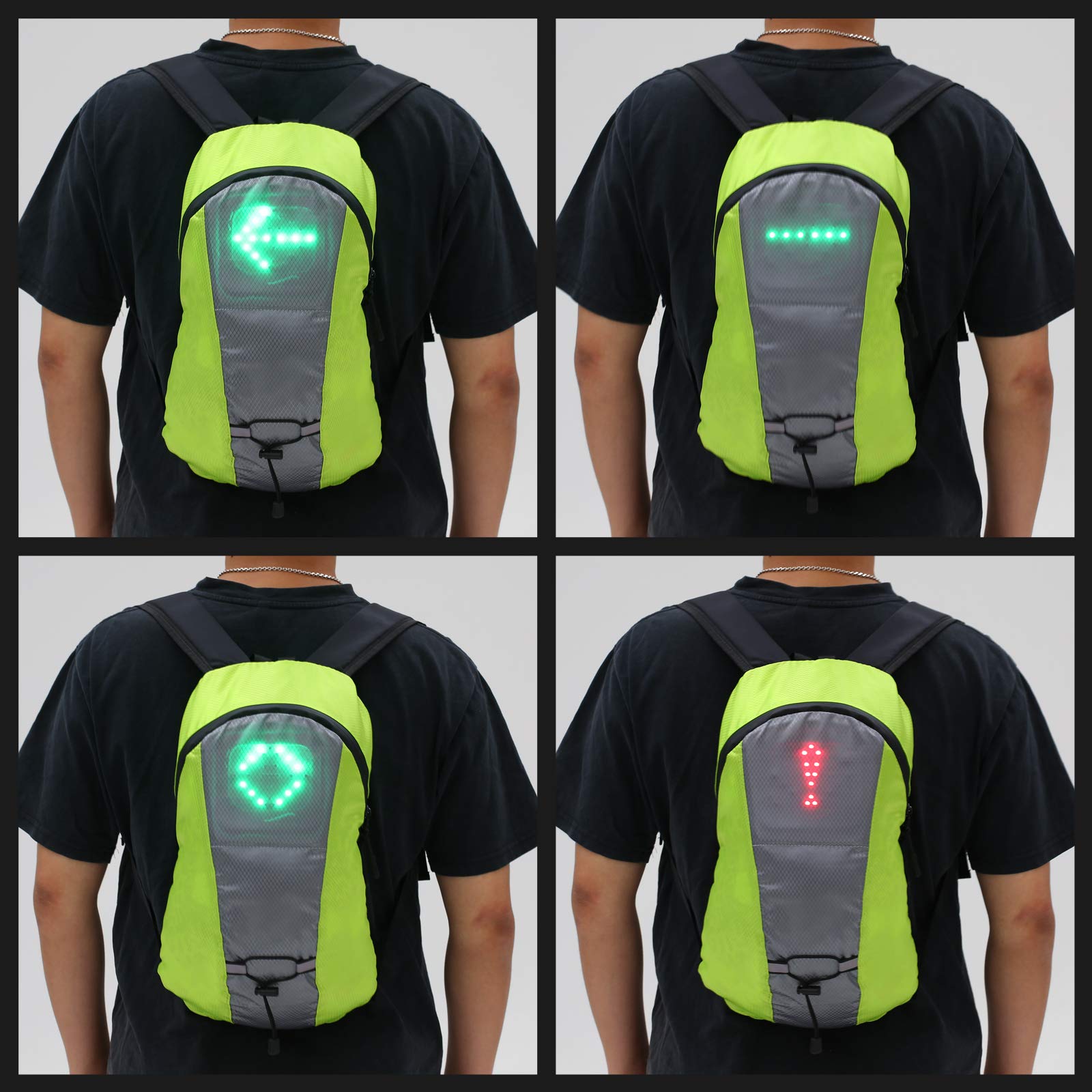LIXADA Sac À Dos Réfléchissant Léger USB Rechargeable Indicateur de Direction du Signal Lumineux sans Fil à Del pour Cyclisme Courir Marche Jogging (Gris)