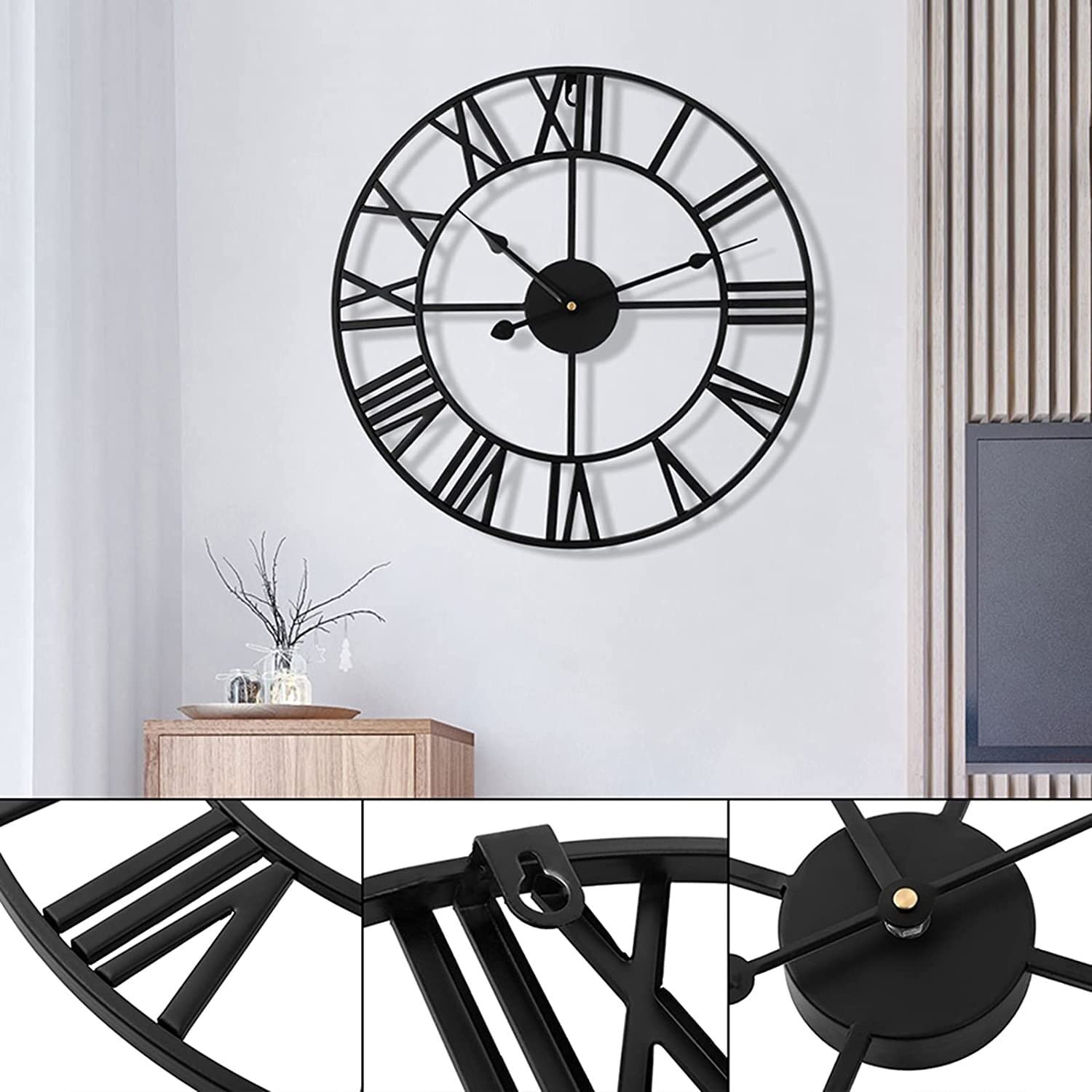 Reloj De Pared, Reloj De Exterior, Reloj De Jardín, Reloj De Pared De Estilo Industrial Europeo con Grandes Números Romanos, Reloj De Pared Silencioso De Metal para El H,40cm