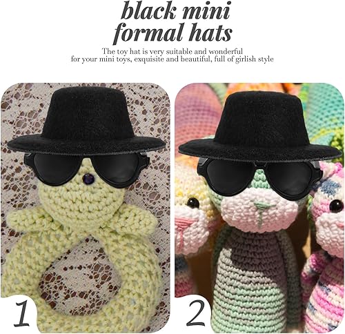 Miniatura 4 de TOYANDONA Juego de gafas de muñeca, 20 sombreros de muñeca en miniatura, 20 unidades, lentes de sol negros, accesorios de disfraz para manualidades,