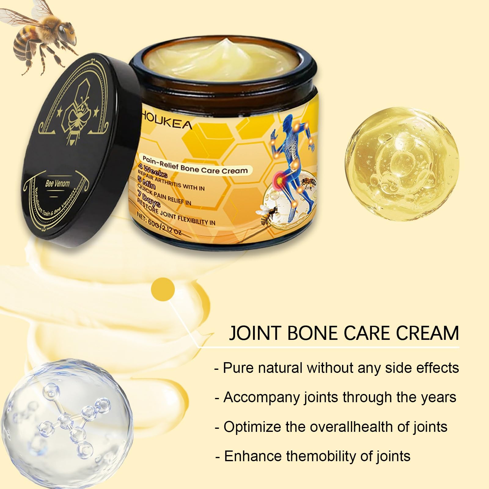 Botulinum Toxin and Bee Venom, Bee Venom Joint Gel, Natural Formula for Back, Neck, Hands, Knee - 2.12 OZ(2PCS)