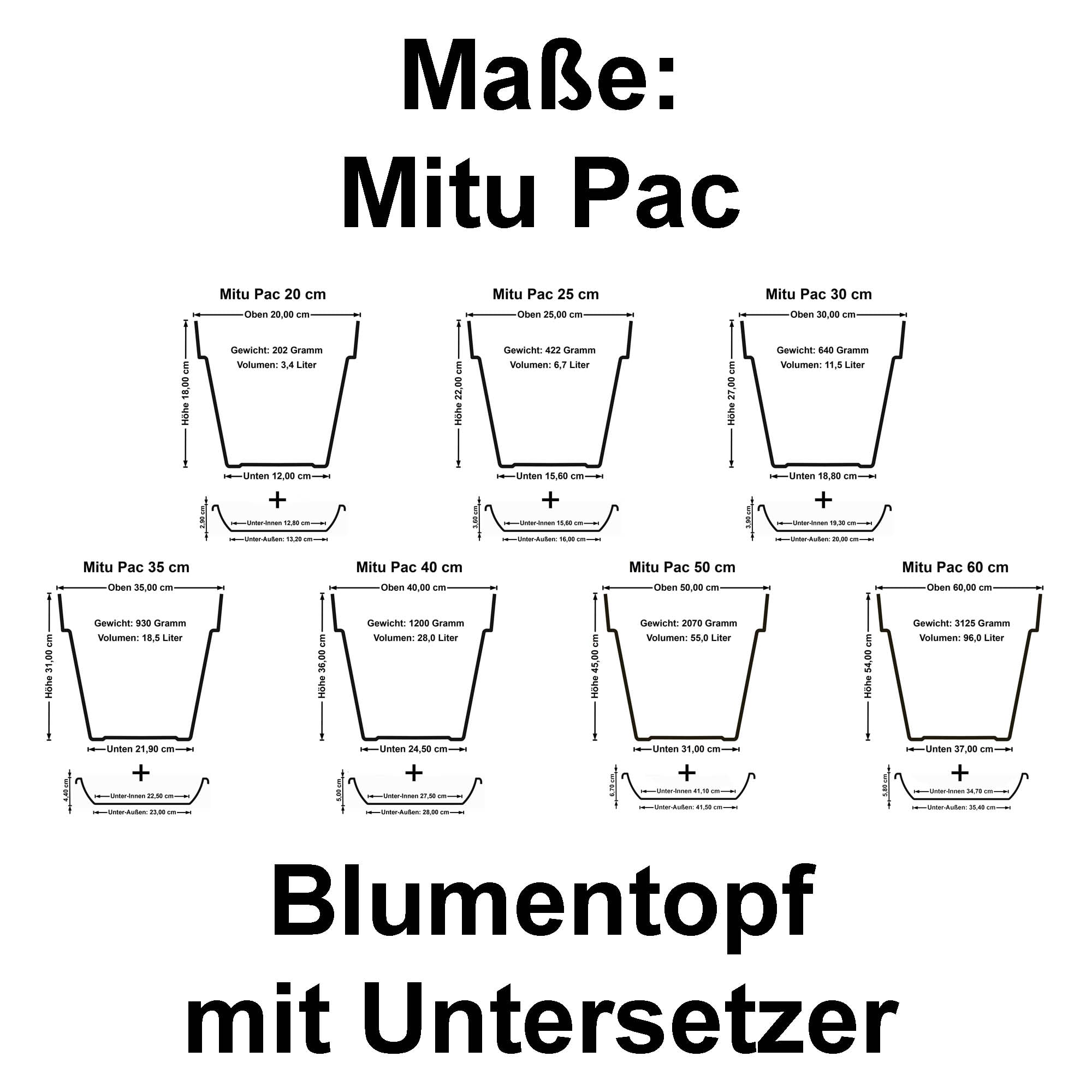 Euro3plast MITU Blumentopf mit Untersetzer in rund aus Kunststoff in der Farbe Rot für den Innen- und Außenbereich, 7 Größen zur Wahl: 20 bis 60 cm (50 cm)