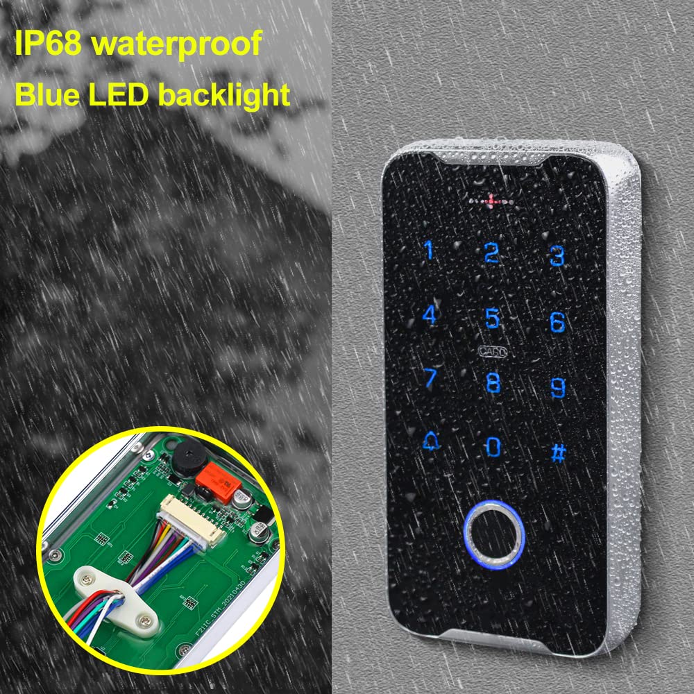 KUMU IP68 Wasserdichtes Outdoor-System 13,56 MHz NFC-Zugriffskontrolltastatur + DC12V-Netzteil + Schloss + Türausgangstaste + 15 Stück IC-Schlüssel (Kit1)