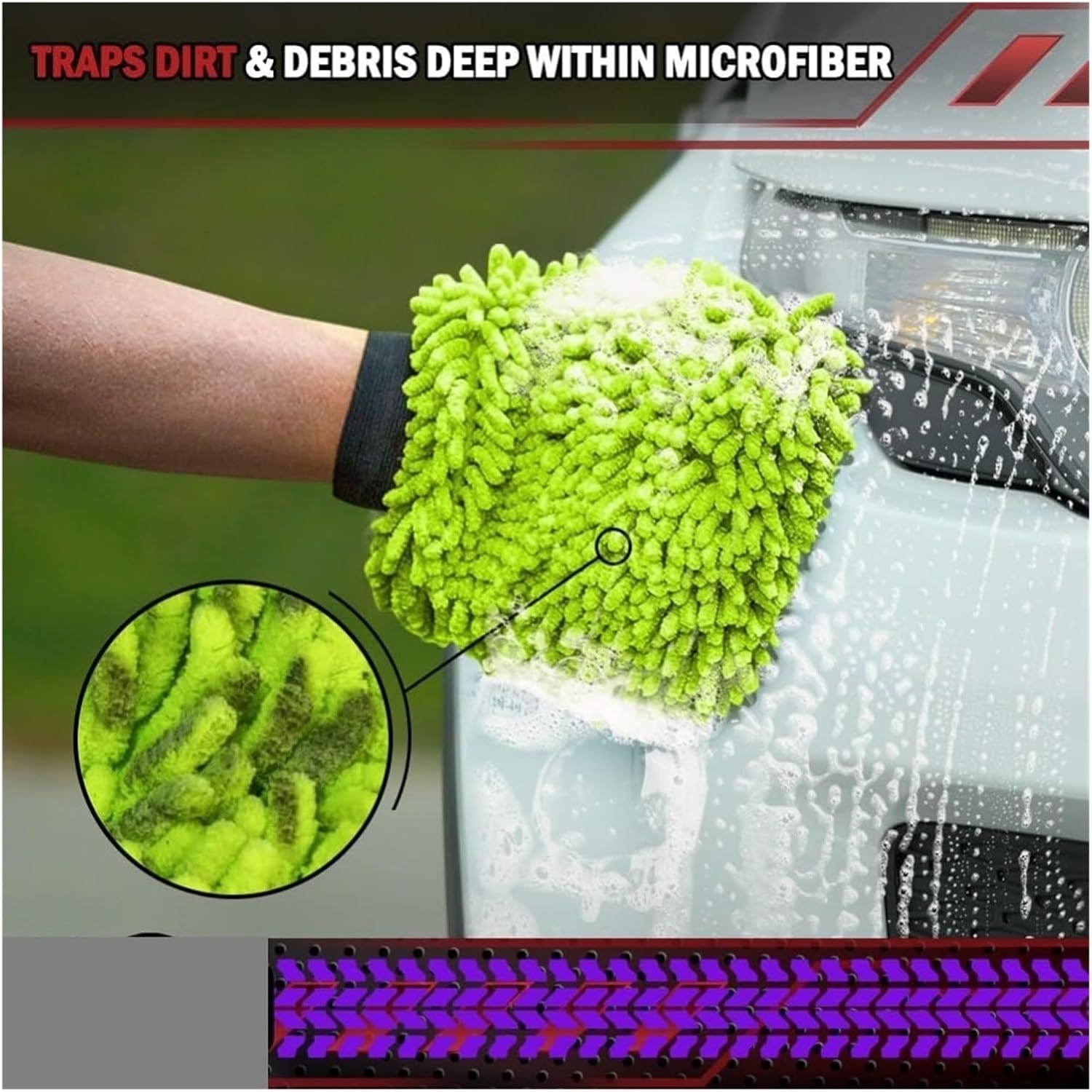 Microfiber Car Wash Mitt Set - Scratch-Free & Lint-Free, 2-Piece Green Gloves for All Vehicles(2PCS)