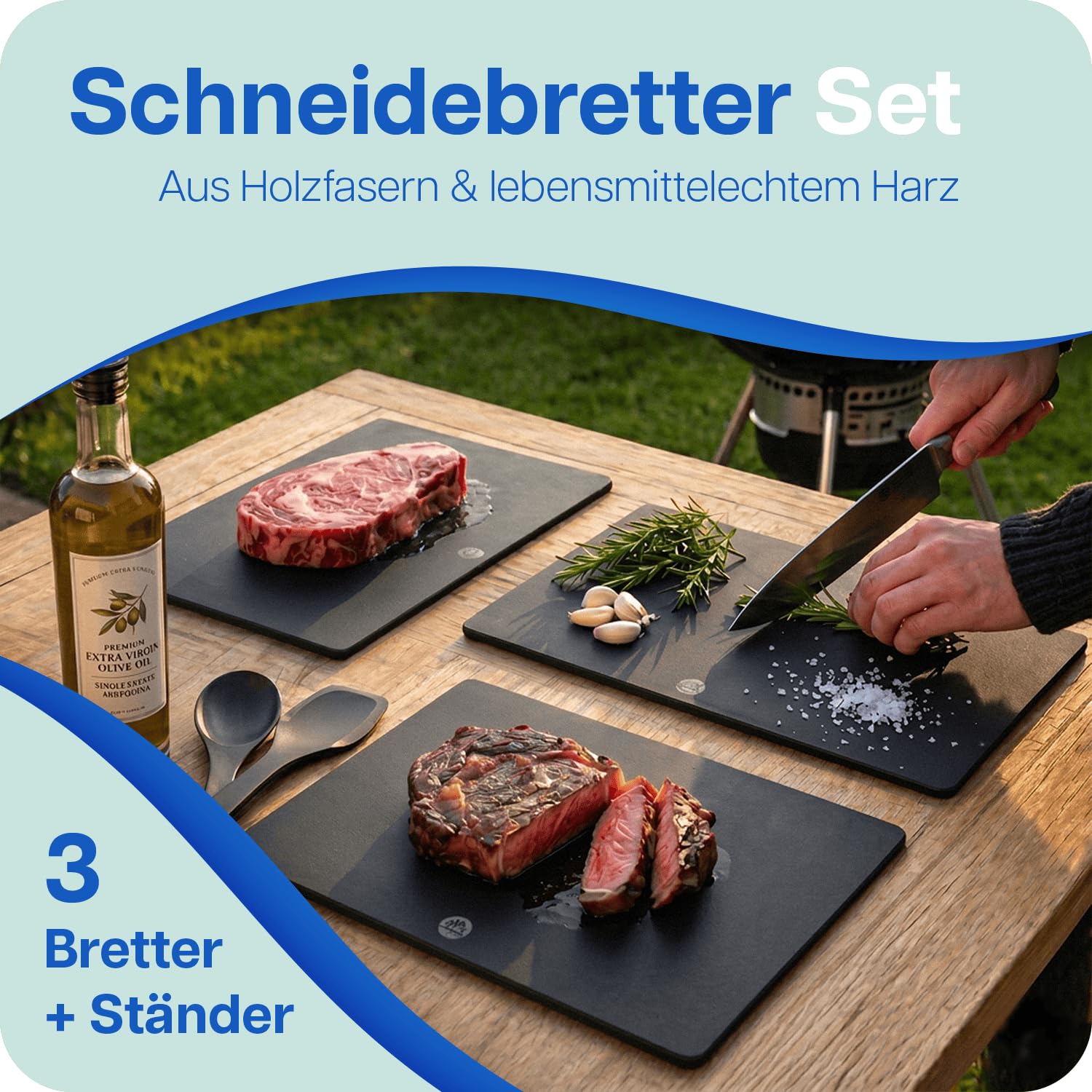 Schneidebrett Set, lebensmittelgeeignetes Resin und Holzfaser, 3 Stück Holzschneidebrett, antibakterielles Cutting Board, spülmaschinenfest bis 60°C