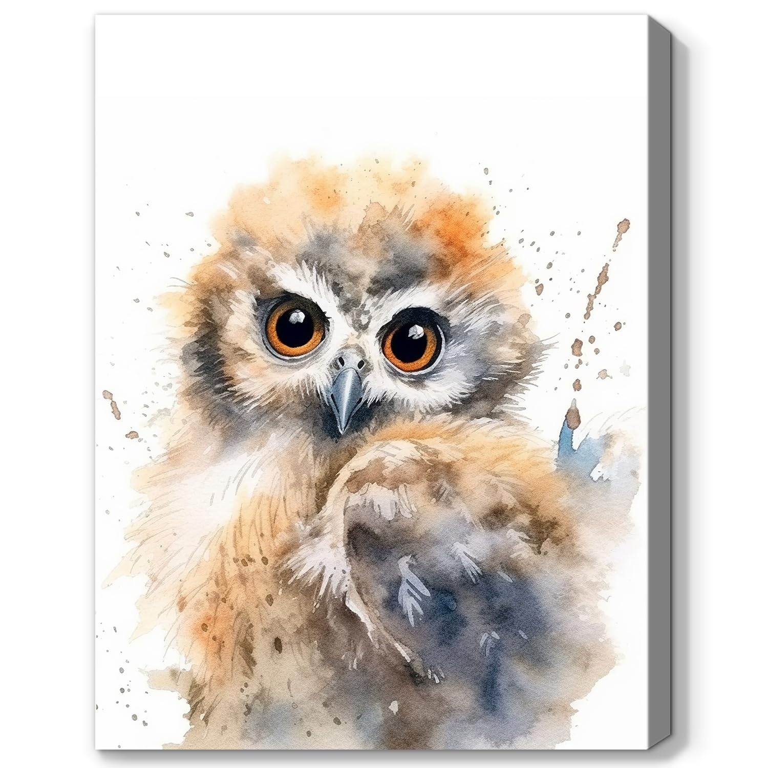 Purple Verbena Art Cute Owl Picture Prints on Canvas Wild Animal Artwrok Rustic Bird Home Decor Modern Giclee Wall Painting for Home Office Kid's Room Decoration Ready to Hang 12x12 Inch