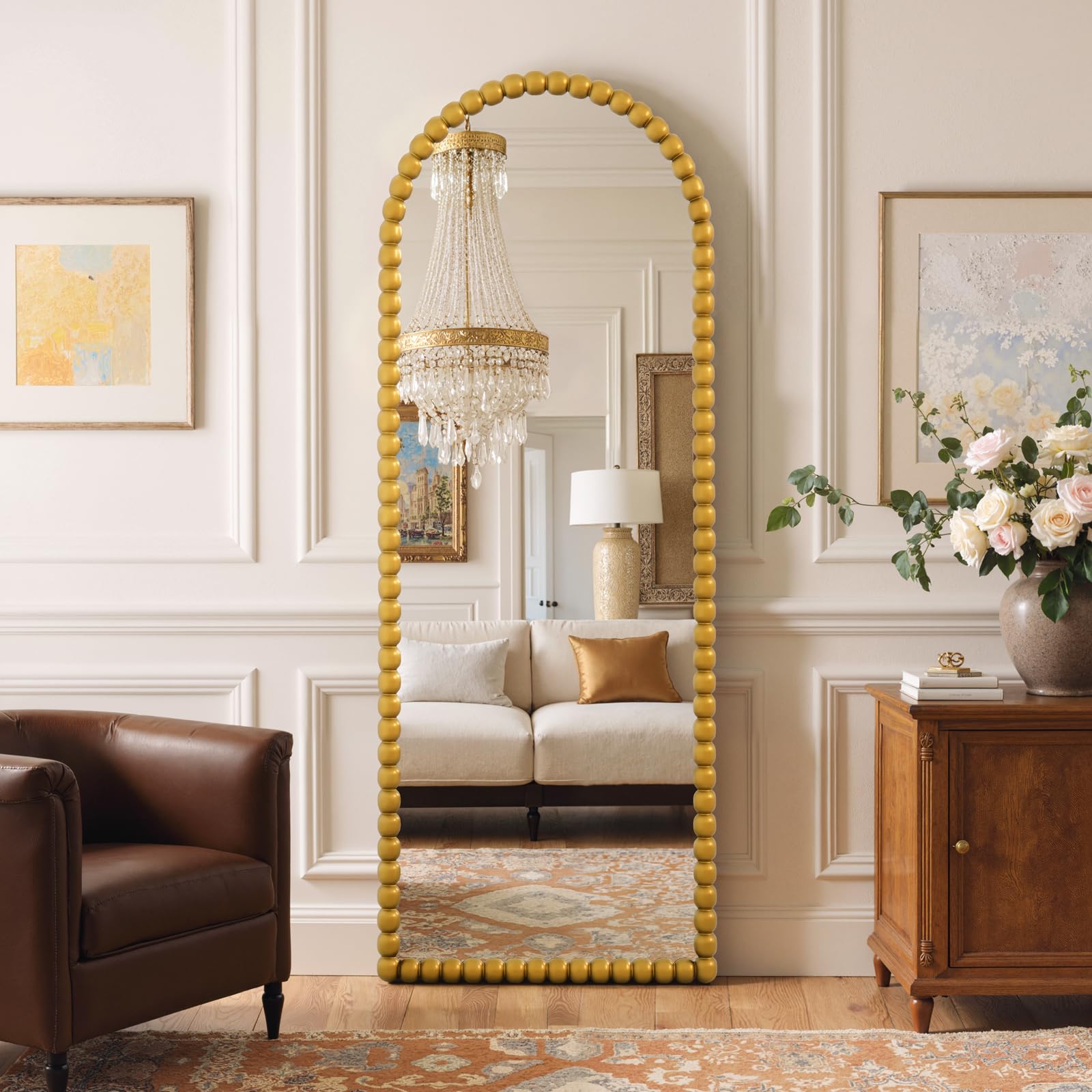 LunaMirror 53x145 cm Antique Classic Floor Mirror Full Length Vintage Gold PU Frame Large Mirror Wall Mountable Home Decor for Living Room Bedroom Hallway