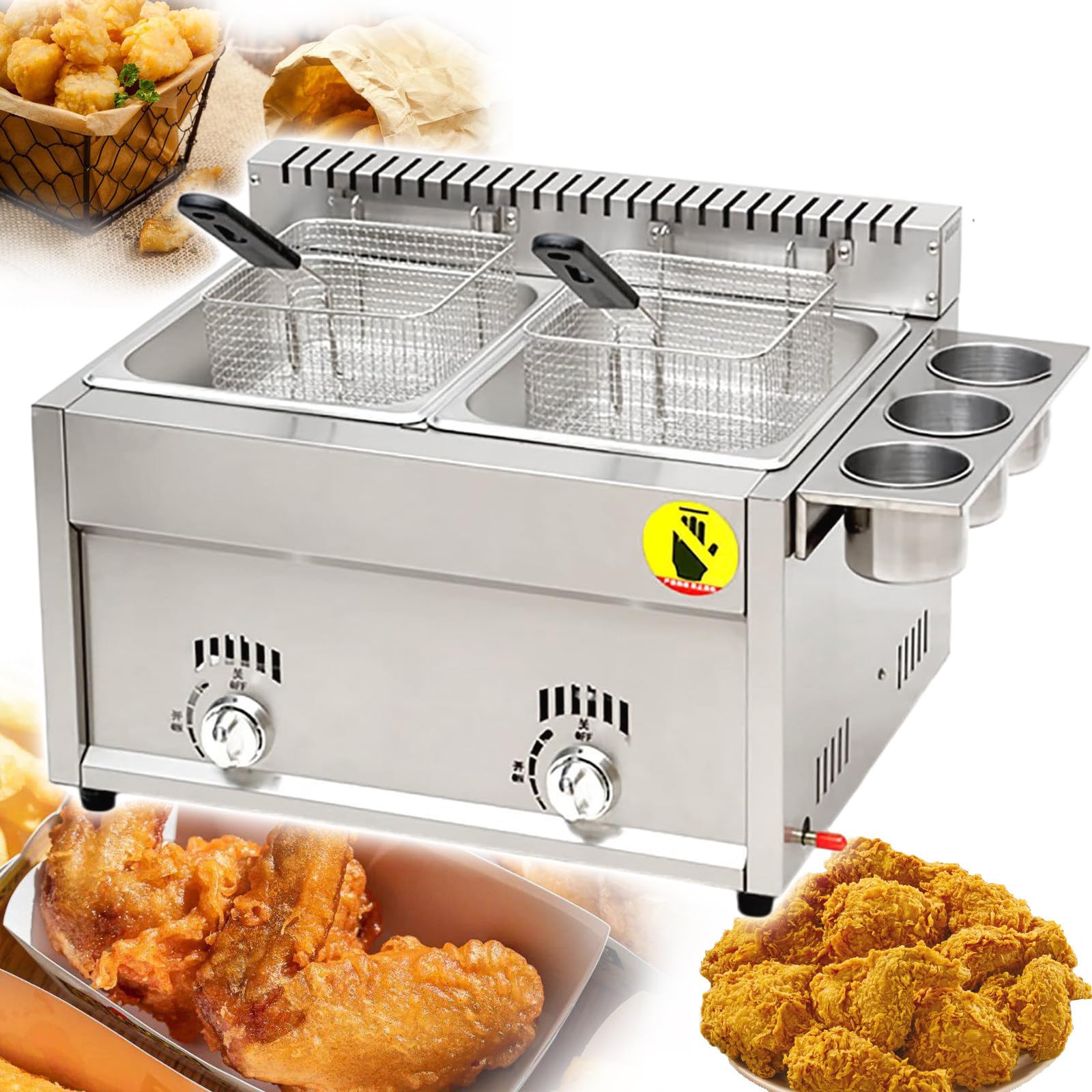 8Lx2 Commercial Gas Deep Fryer,Countertop Stainless Steel Dual Tank Kitchen Frying Machine,with 2 Baskets & Lids,for Cooking Fries, Onion Rings, Egg Rolls, Fried Chicken,