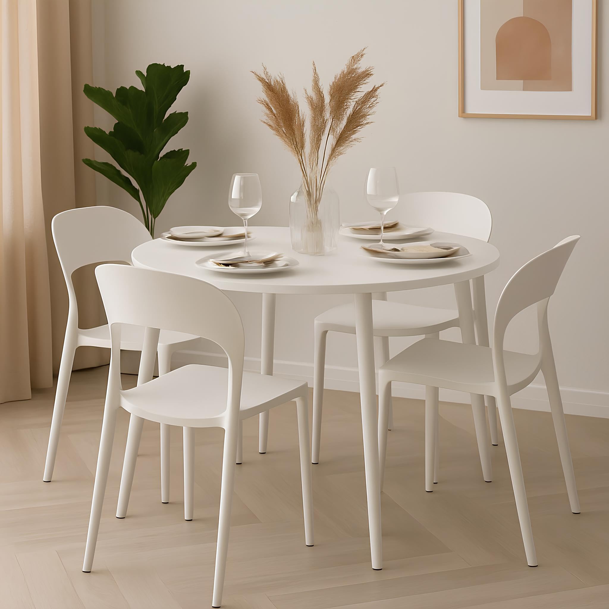 Baroni Home Set 4 Sedie in Plastica Bianca – Impilabili, Senza Montaggio, Facili da Pulire, con Gommini Antiscivolo, per Cucina, Soggiorno, Sala da Pranzo, Esterno 41x38x77 cm Stondata