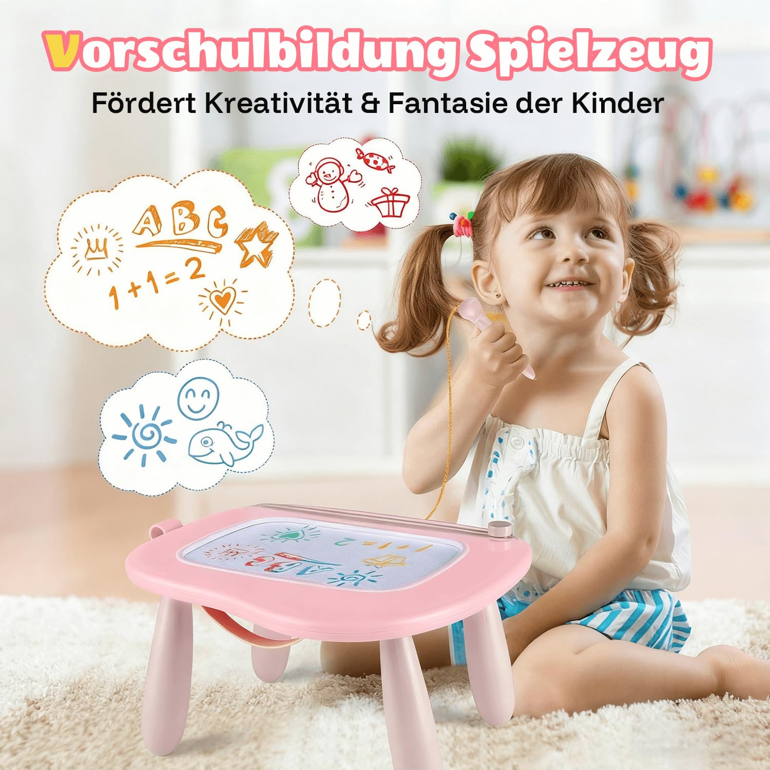 Smasiagon Magnetische Maltafel Zaubertafel，Maltafel für Kinder, Wischbar & Sicher，Kinderspielzeug ab 1 Jahr，Ideales Geburtstagsgeschenk für Mädchen 1-2 Jahre (Pink)